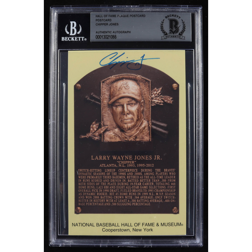 Chipper Jones Signed Gold Hall of Fame Plaque Postcard (BGS ...