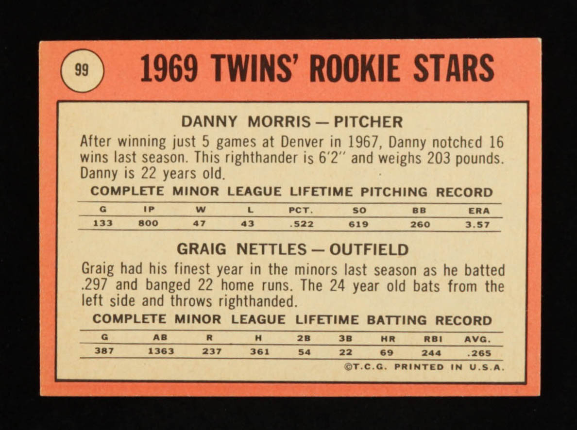 Danny Morris / Graig Nettles 1969 Topps #99A Rookie Stars RC at PristineAuction.com Danny Morris / Graig Nettles 1969 Topps #99A Rookie Stars RC at PristineAuction.com
