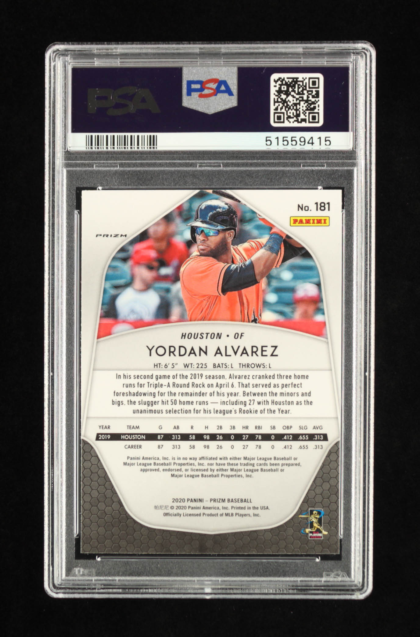 Yordan Alvarez 2020 Panini Prizm Prizms Silver #181 RC (PSA 9) at PristineAuction.com Yordan Alvarez 2020 Panini Prizm Prizms Silver #181 RC (PSA 9) at PristineAuction.com
