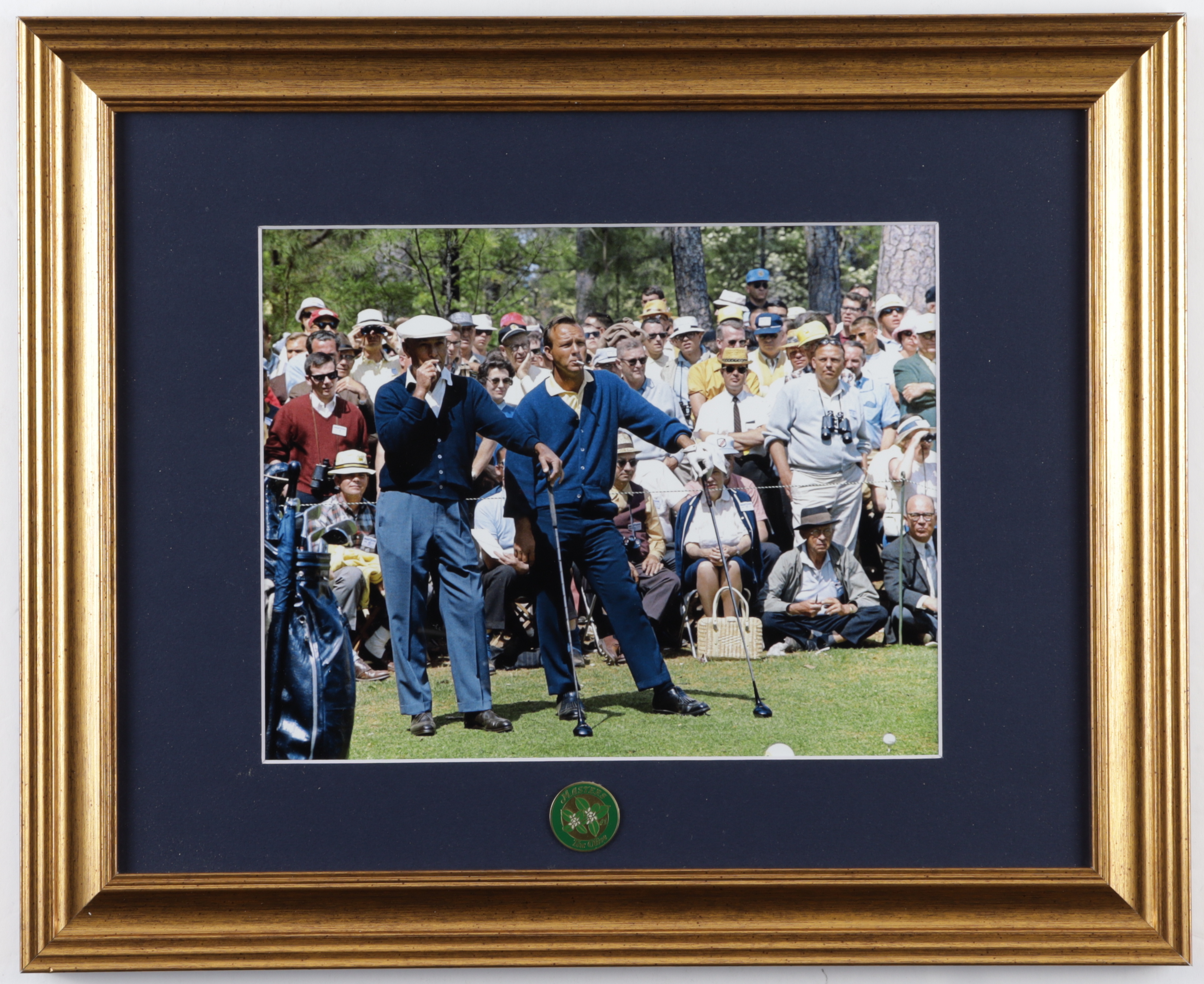 Arnold Palmer & Sam Snead 13.25x16.25 Custom Framed Photo Display With Masters Lapel Pin at PristineAuction.com Arnold Palmer & Sam Snead 13.25x16.25 Custom Framed Photo Display With Masters Lapel Pin at PristineAuction.com