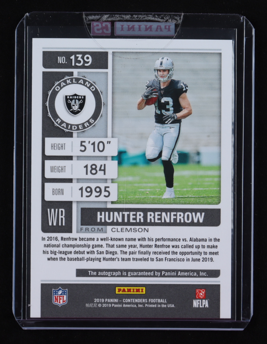 Hunter Renfrow 2019 Panini Contenders #139A Auto RC at PristineAuction.com Hunter Renfrow 2019 Panini Contenders #139A Auto RC at PristineAuction.com