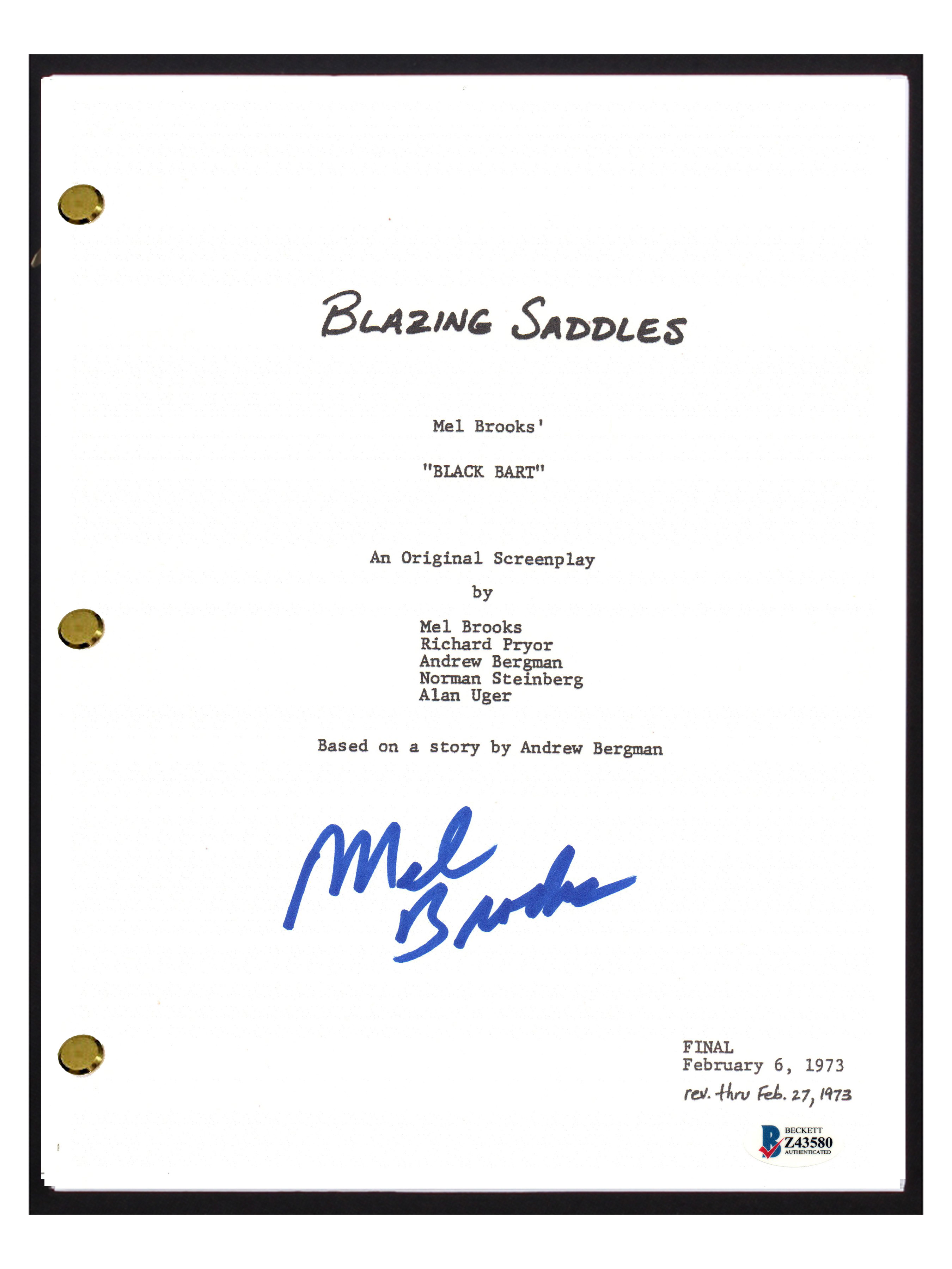 Mel Brooks Signed "Blazing Saddles" Movie Script (Beckett COA) at PristineAuction.com Mel Brooks Signed "Blazing Saddles" Movie Script (Beckett COA) at PristineAuction.com
