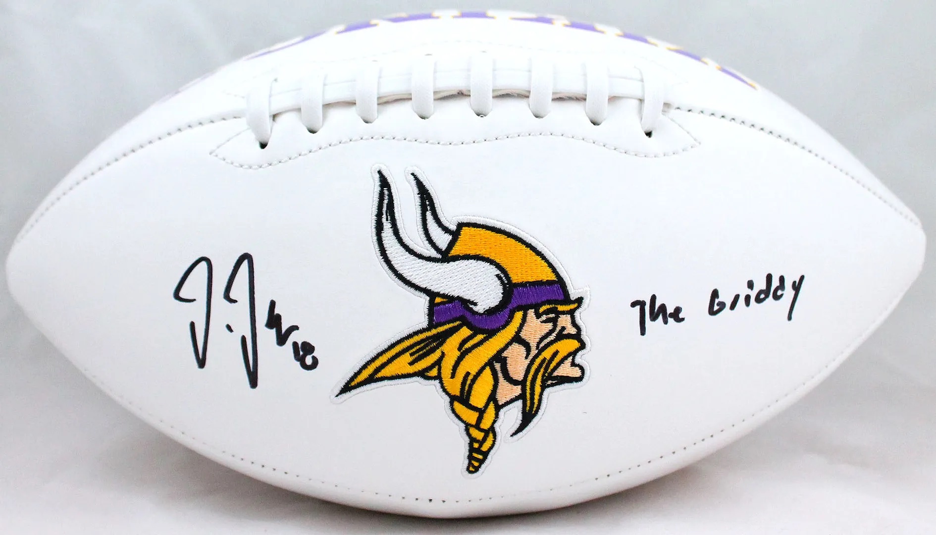 Justin Jefferson Signed Vikings Logo Football Inscribed "The Griddy" (Beckett) at PristineAuction.com Justin Jefferson Signed Vikings Logo Football Inscribed "The Griddy" (Beckett) at PristineAuction.com