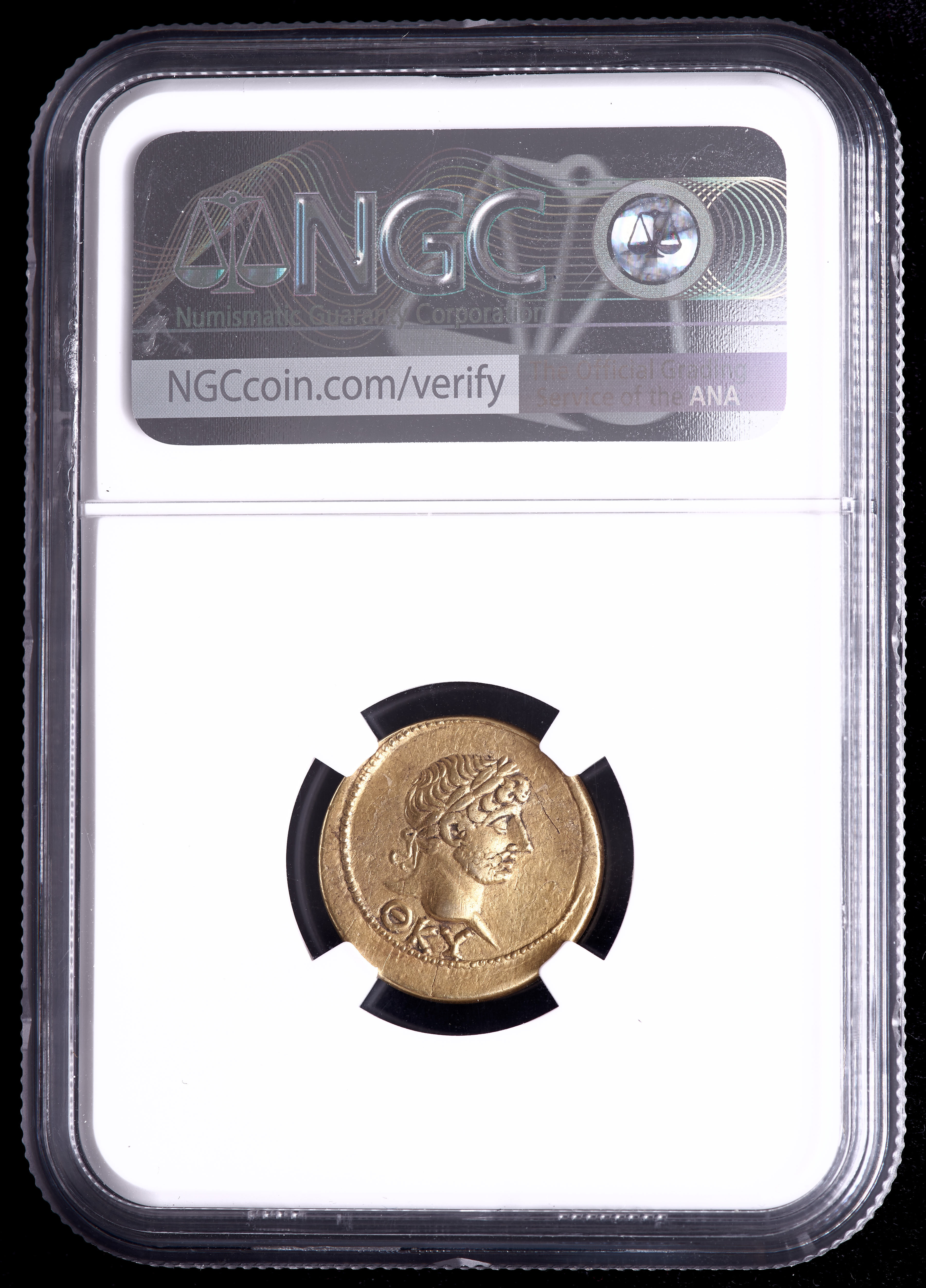 Rhoemetalces (c.A.D. 131-154) Kingdom of Bosporus, Year 429 EL Stater Ancient Gold Coin, Reverse Hadrian (NGC XF) Strike 5/5, Surface 4/5 at PristineAuction.com Rhoemetalces (c.A.D. 131-154) Kingdom of Bosporus, Year 429 EL Stater Ancient Gold Coin, Reverse Hadrian (NGC XF) Strike 5/5, Surface 4/5 at PristineAuction.com