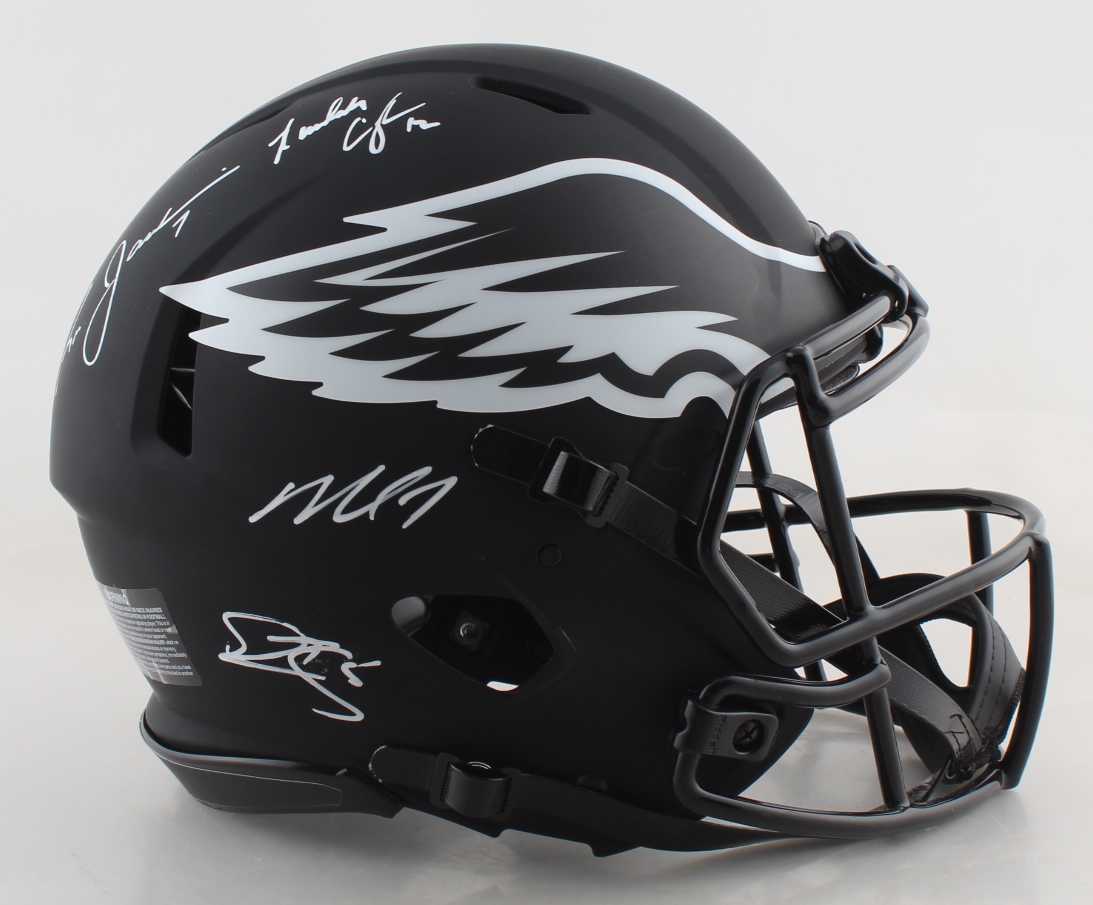 Eagles Full-Size Authentic On-Field Eclipse Alternate Speed Helmet Signed by (4) with Donavan McNabb, Randall Cunningham, Ron Jaworski & Michael Vick (JSA COA) at PristineAuction.com Eagles Full-Size Authentic On-Field Eclipse Alternate Speed Helmet Signed by (4) with Donavan McNabb, Randall Cunningham, Ron Jaworski & Michael Vick (JSA COA) at PristineAuction.com