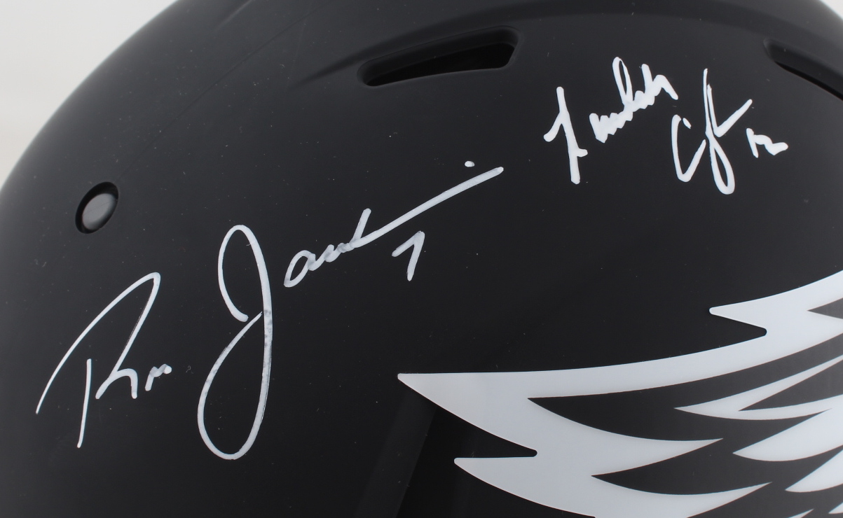 Eagles Full-Size Authentic On-Field Eclipse Alternate Speed Helmet Signed by (4) with Donavan McNabb, Randall Cunningham, Ron Jaworski & Michael Vick (JSA COA) at PristineAuction.com Eagles Full-Size Authentic On-Field Eclipse Alternate Speed Helmet Signed by (4) with Donavan McNabb, Randall Cunningham, Ron Jaworski & Michael Vick (JSA COA) at PristineAuction.com