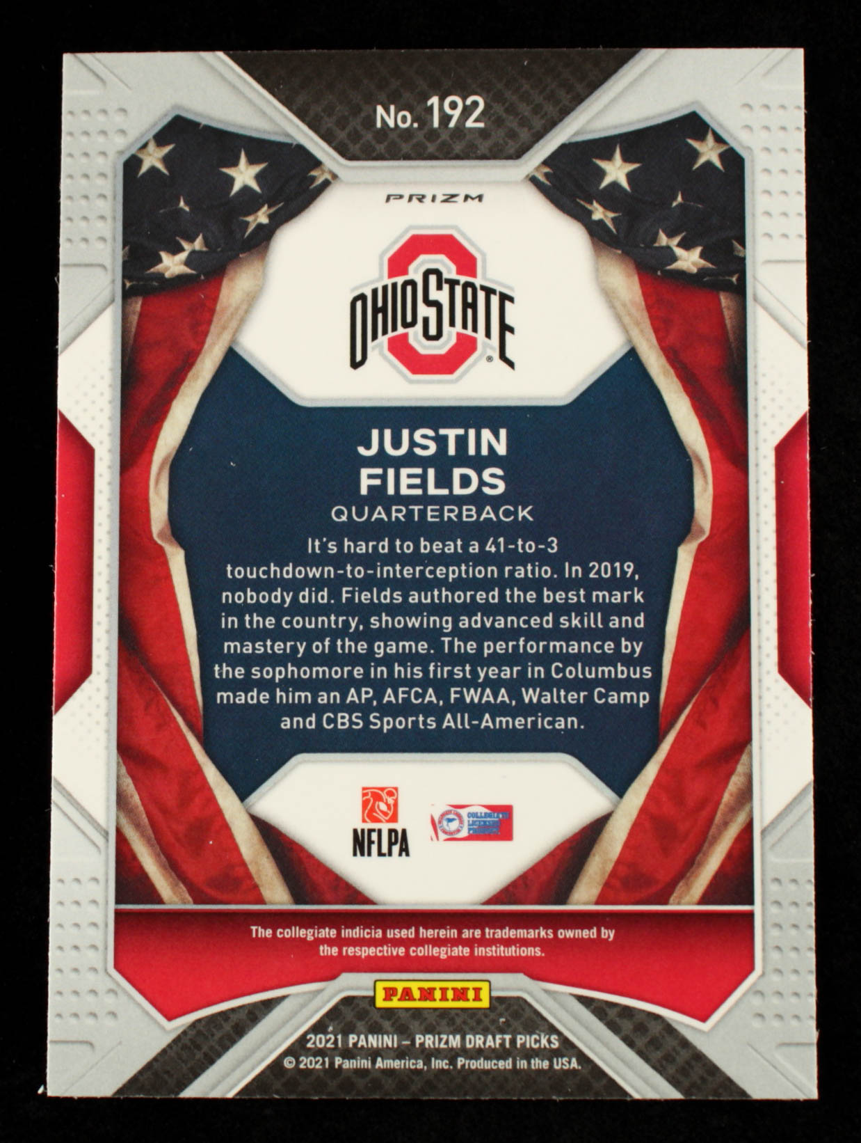 Justin Fields 2021 Panini Prizm Draft Picks Prizms Purple Wave #192 AA at PristineAuction.com Justin Fields 2021 Panini Prizm Draft Picks Prizms Purple Wave #192 AA at PristineAuction.com