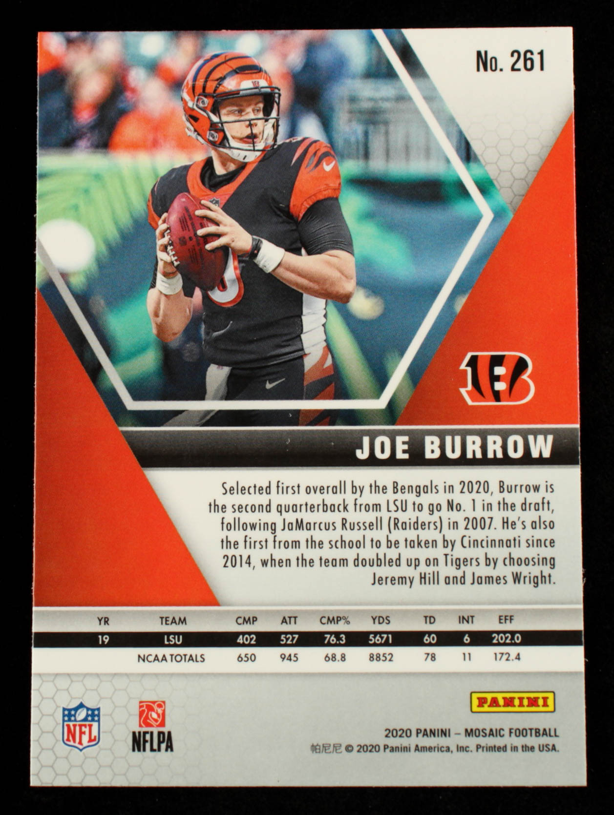 Joe Burrow 2020 Panini Mosaic #261 Debut RC at PristineAuction.com Joe Burrow 2020 Panini Mosaic #261 Debut RC at PristineAuction.com