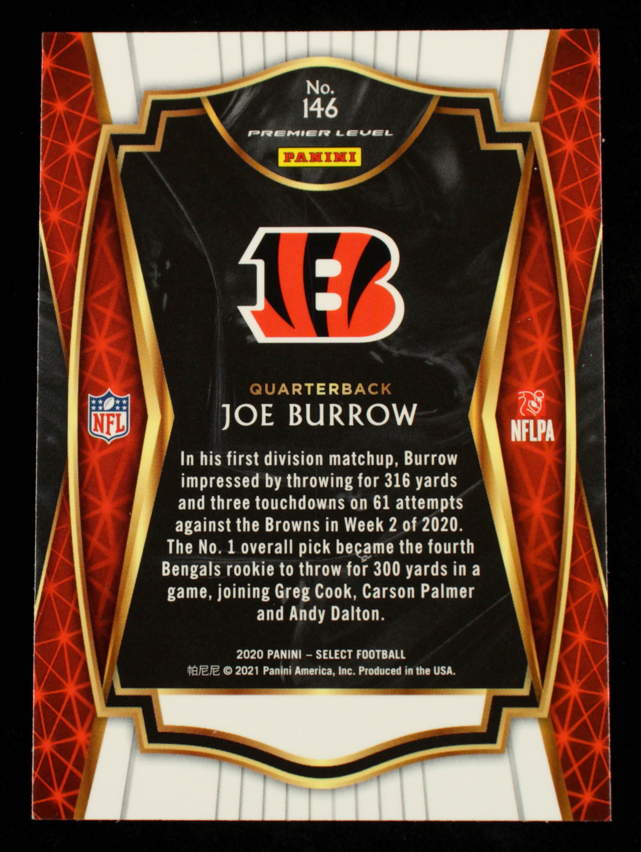 Joe Burrow 2020 Select Prizm Red Die Cut #146 RC at PristineAuction.com Joe Burrow 2020 Select Prizm Red Die Cut #146 RC at PristineAuction.com