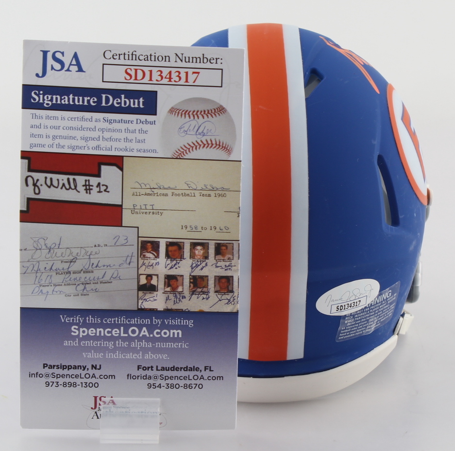 Justin Shorter Signed Florida Gators Matte Blue Throwback Speed Mini Helmet (JSA COA) at PristineAuction.com Justin Shorter Signed Florida Gators Matte Blue Throwback Speed Mini Helmet (JSA COA) at PristineAuction.com