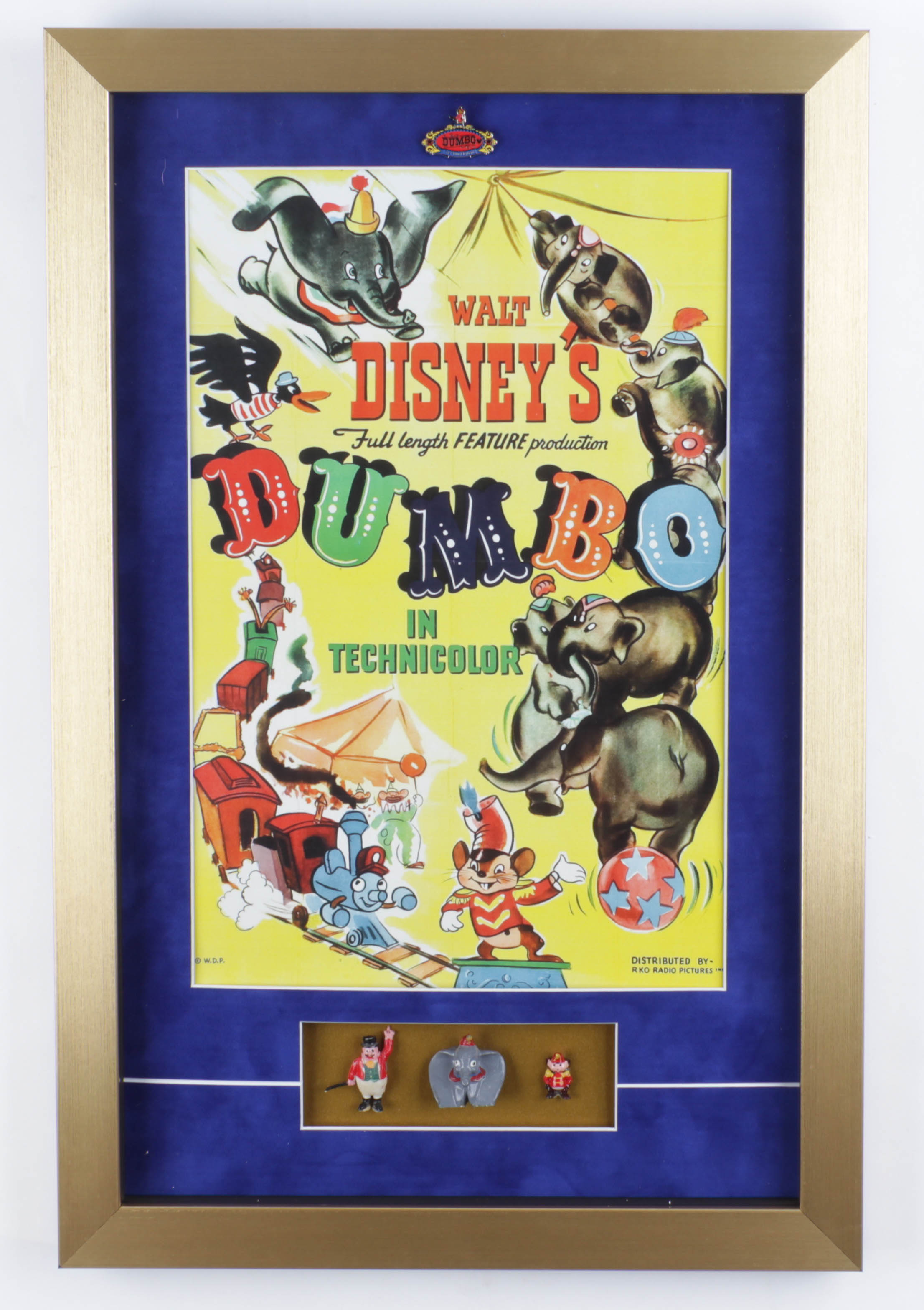 Walt Disney's "Dumbo" 15x23x1 Custom Framed Shadowbox Print Display with 1960 Ceramic Figurines Set Of (3) (See Description) at PristineAuction.com Walt Disney's "Dumbo" 15x23x1 Custom Framed Shadowbox Print Display with 1960 Ceramic Figurines Set Of (3) (See Description) at PristineAuction.com