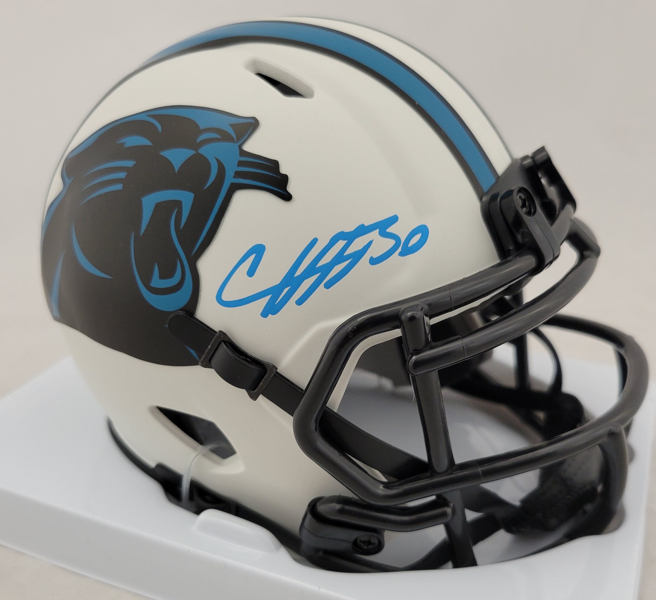 Chuba Hubbard Signed Panthers Lunar Eclipse Alternate Speed Mini Helmet (Beckett) at PristineAuction.com Chuba Hubbard Signed Panthers Lunar Eclipse Alternate Speed Mini Helmet (Beckett) at PristineAuction.com