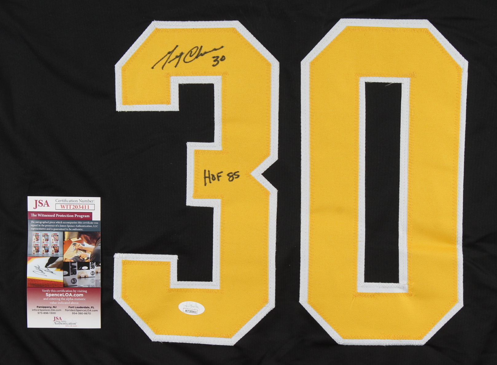 Gerry Cheevers Signed Jersey Inscribed "HOF 85" (JSA) at PristineAuction.com Gerry Cheevers Signed Jersey Inscribed "HOF 85" (JSA) at PristineAuction.com