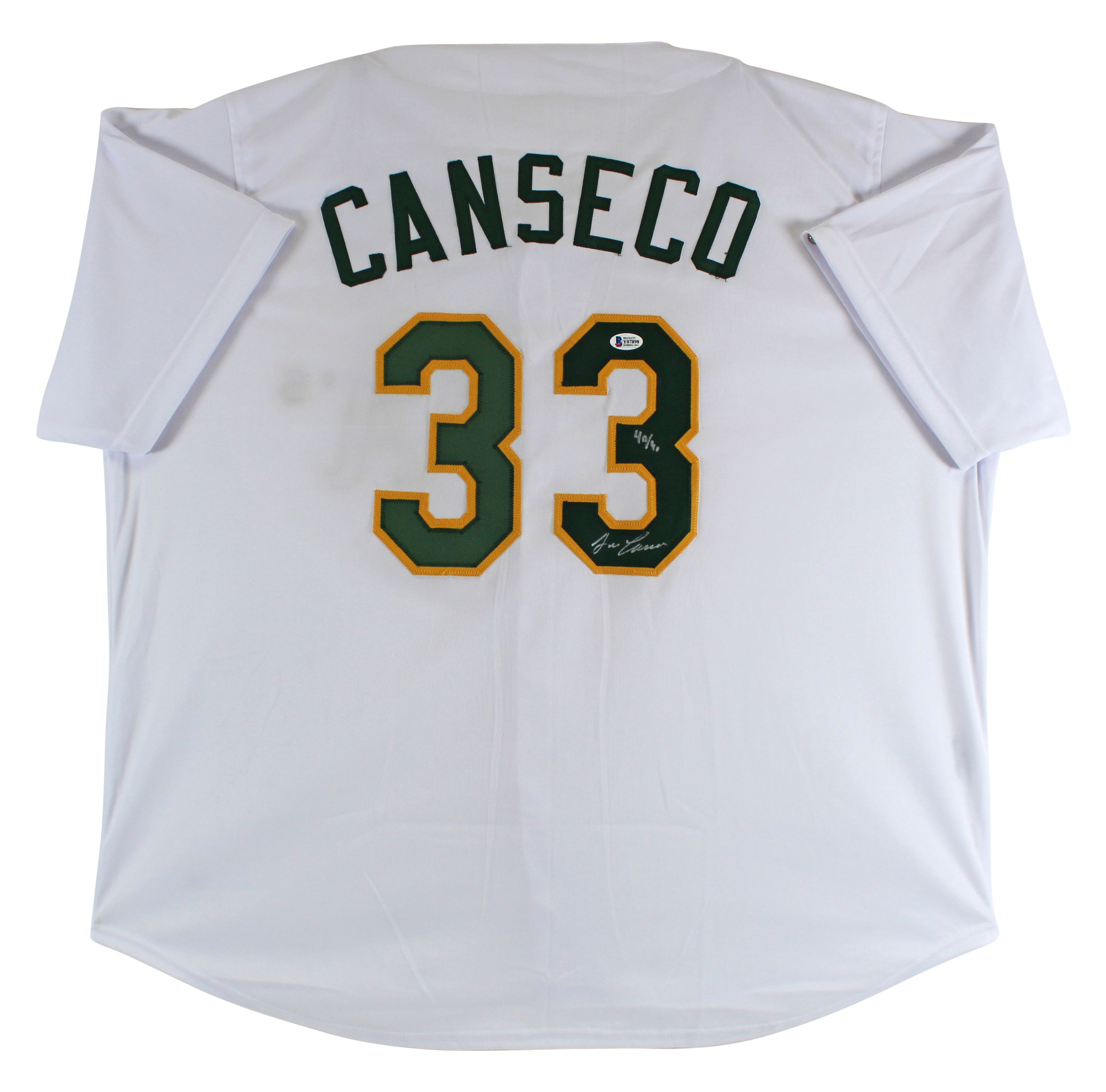 Jose Canseco Signed Jersey Inscribed "40/40" (Beckett) at PristineAuction.com Jose Canseco Signed Jersey Inscribed "40/40" (Beckett) at PristineAuction.com