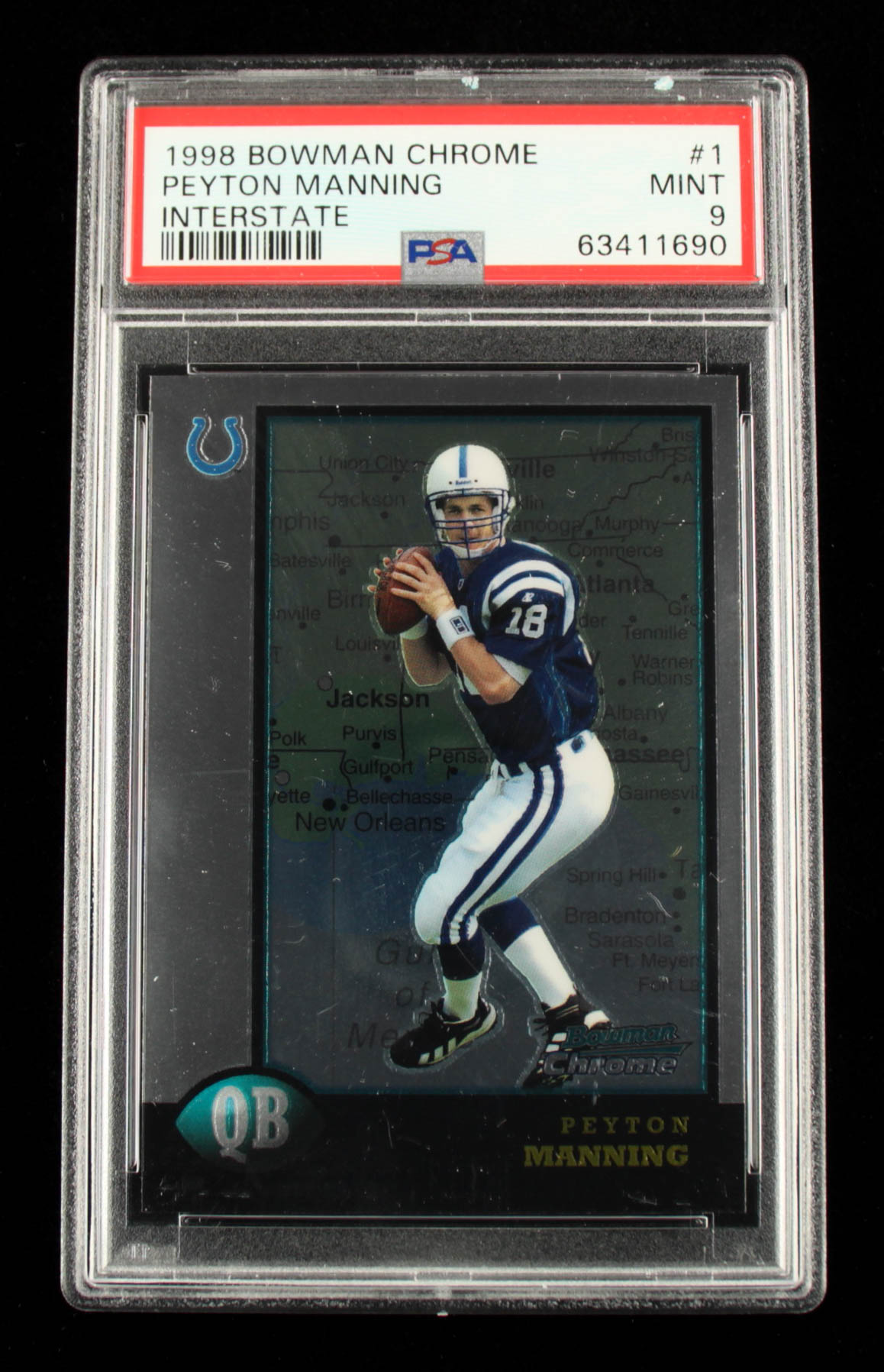 Peyton Manning 1998 Bowman Chrome Interstate #1 (PSA 9) at PristineAuction.com Peyton Manning 1998 Bowman Chrome Interstate #1 (PSA 9) at PristineAuction.com