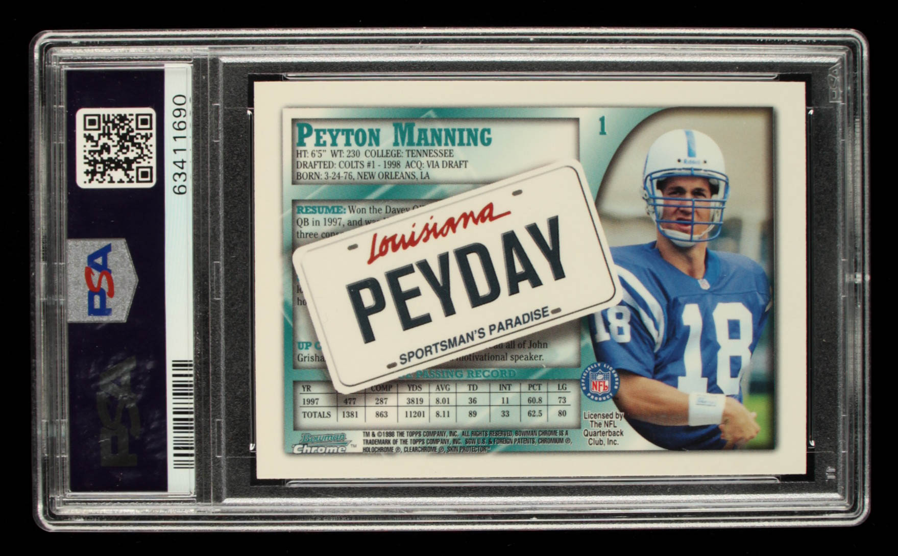 Peyton Manning 1998 Bowman Chrome Interstate #1 (PSA 9) at PristineAuction.com Peyton Manning 1998 Bowman Chrome Interstate #1 (PSA 9) at PristineAuction.com