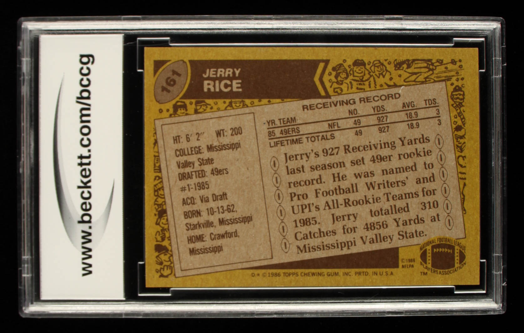 Jerry Rice 1986 Topps #161 RC (BCCG 9) at PristineAuction.com Jerry Rice 1986 Topps #161 RC (BCCG 9) at PristineAuction.com