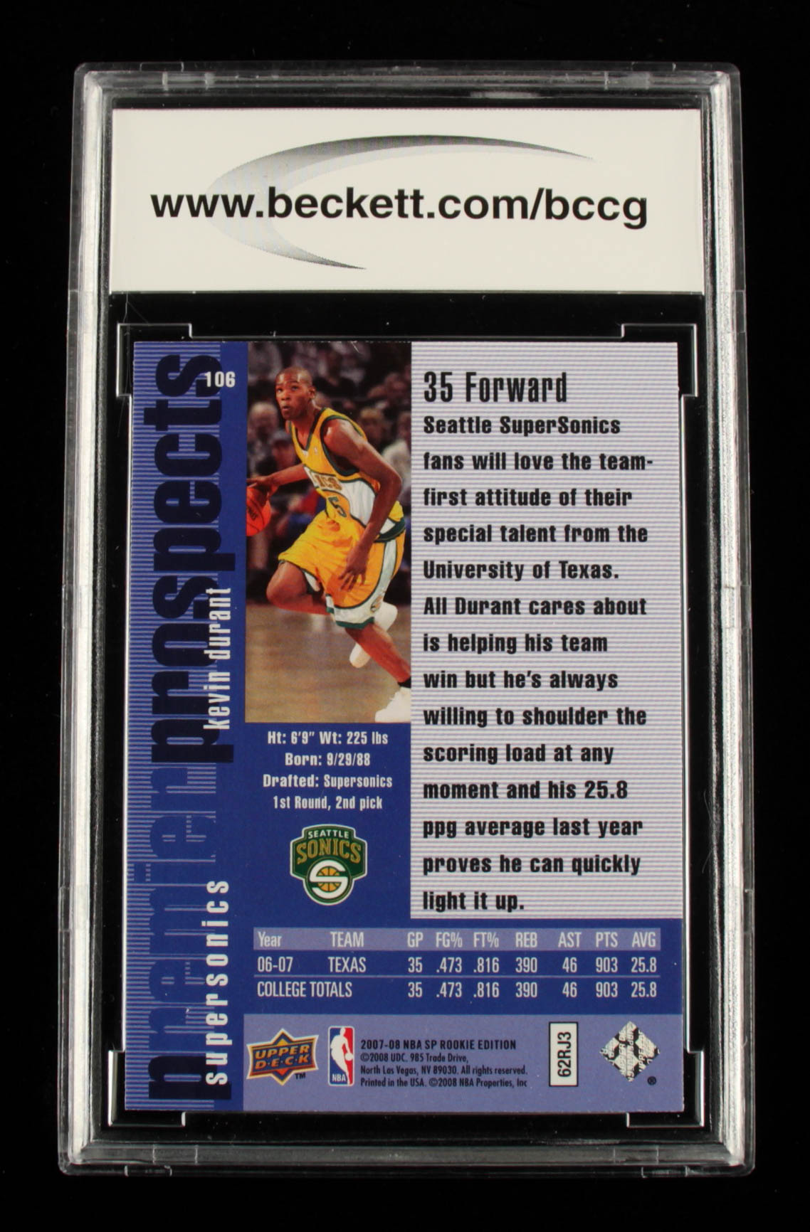 Kevin Durant 2007-08 SP Rookie Edition #106 96-97 (BCCG 9) at PristineAuction.com Kevin Durant 2007-08 SP Rookie Edition #106 96-97 (BCCG 9) at PristineAuction.com