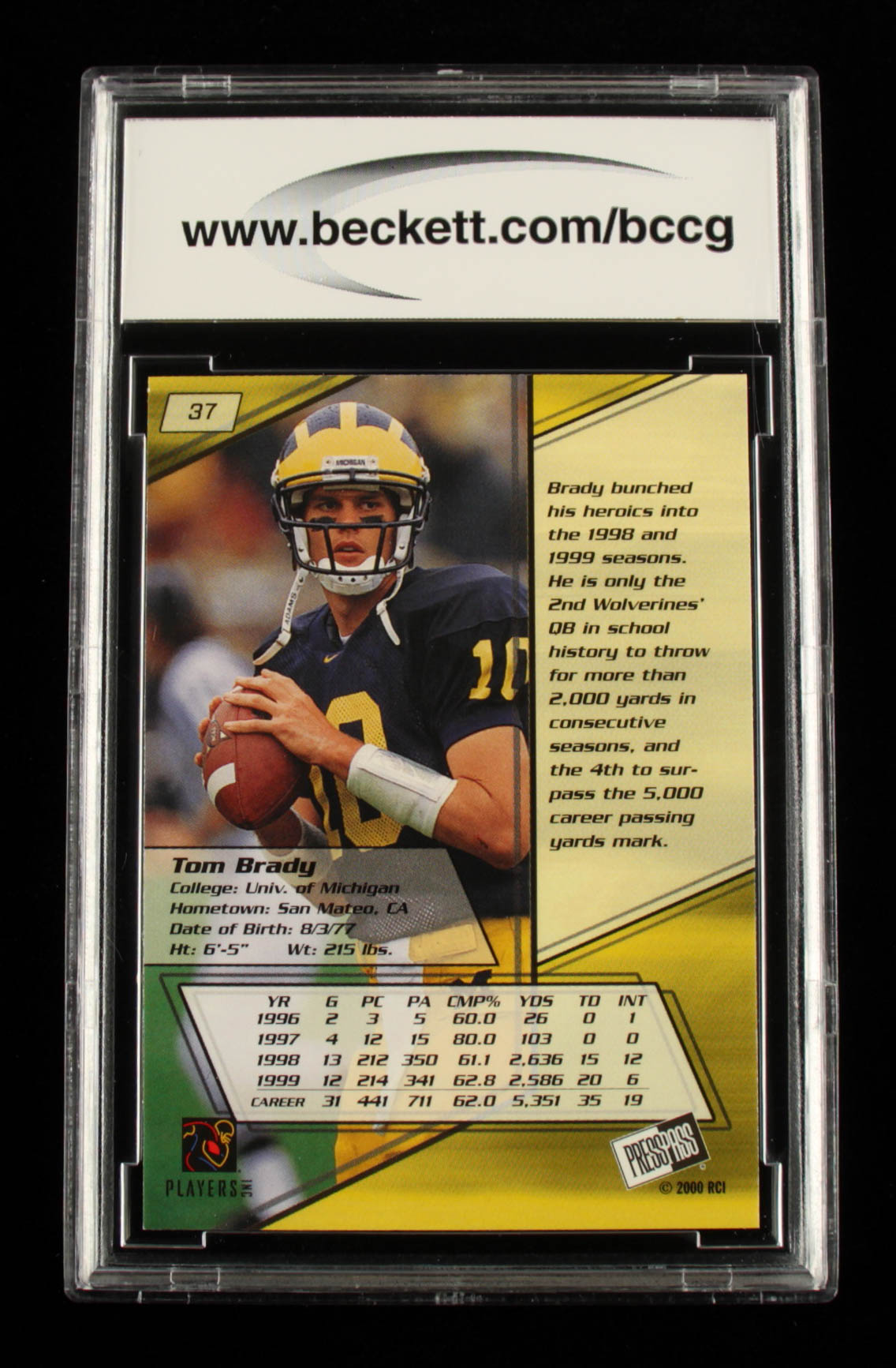 Tom Brady 2000 Press Pass #37 (BCCG 10) at PristineAuction.com Tom Brady 2000 Press Pass #37 (BCCG 10) at PristineAuction.com