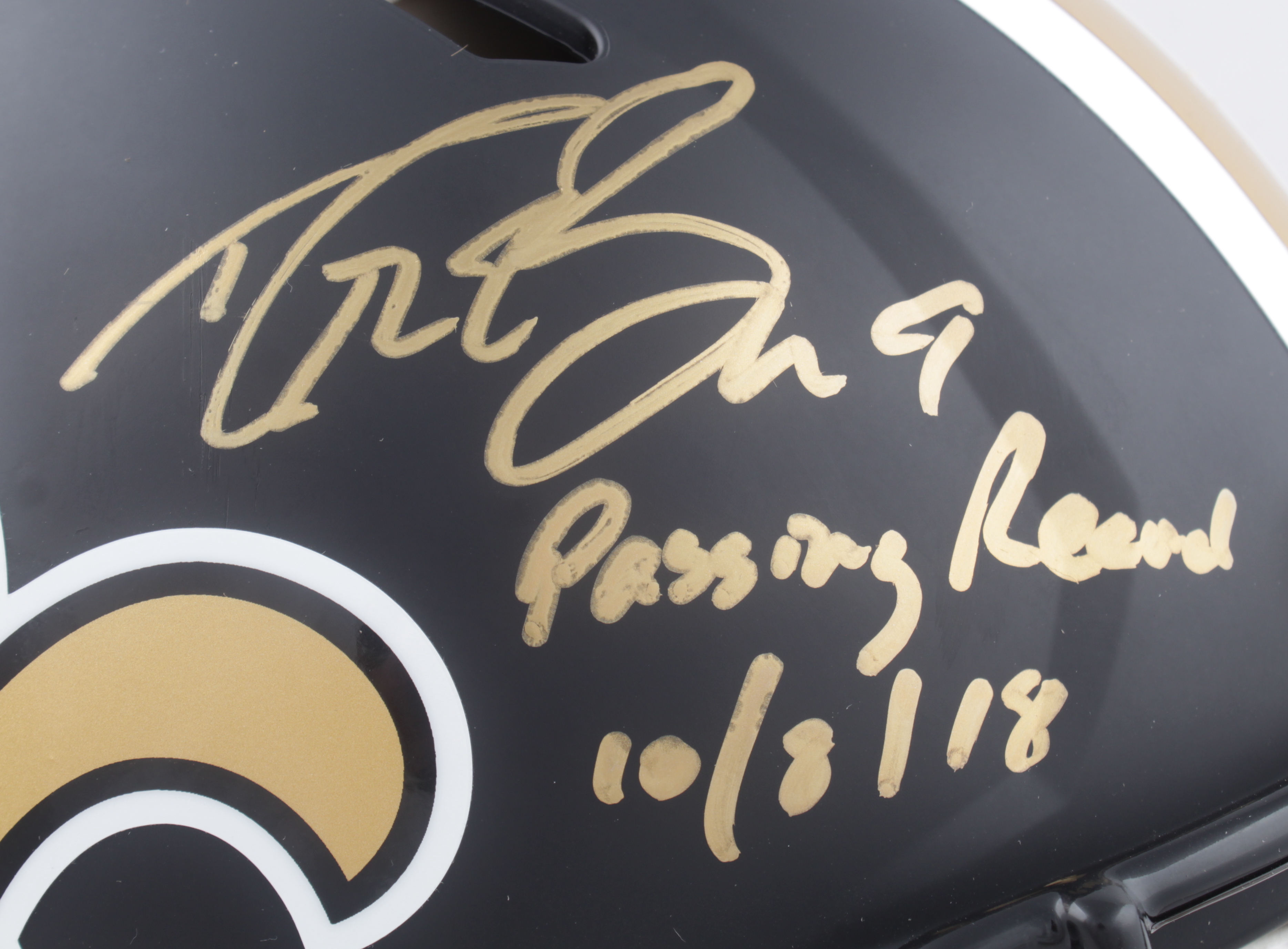 Drew Brees Signed Saints Full-Size Authentic On-field Eclipse Alternate Speed Helmet Inscribed "Passing Record 10/8/18" (Beckett COA) at PristineAuction.com Drew Brees Signed Saints Full-Size Authentic On-field Eclipse Alternate Speed Helmet Inscribed "Passing Record 10/8/18" (Beckett COA) at PristineAuction.com