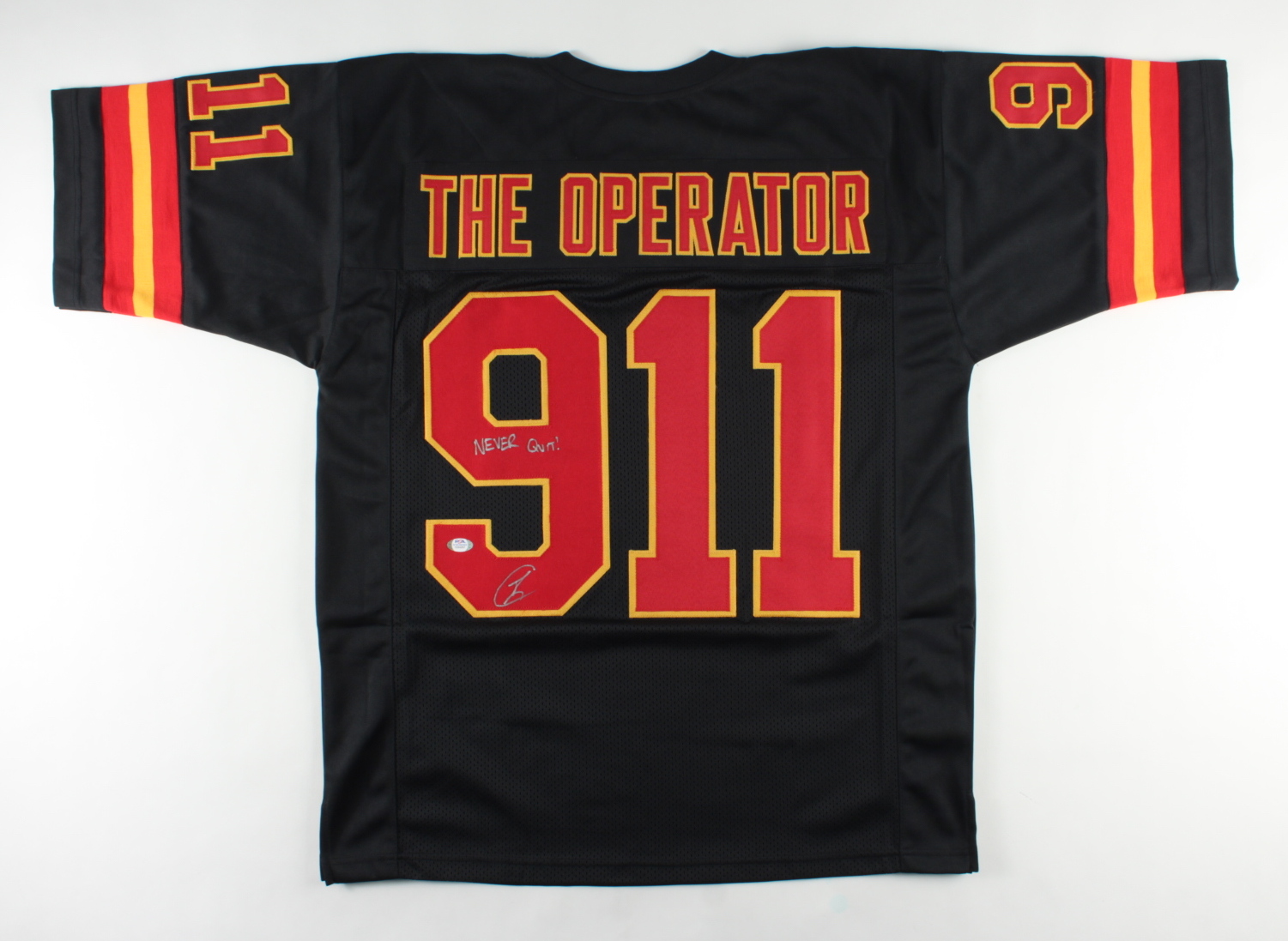 Robert O'Neill Signed "The Operator" 9/11 Tribute Jersey Inscribed "Never Quit!" (PSA Hologram) at PristineAuction.com Robert O'Neill Signed "The Operator" 9/11 Tribute Jersey Inscribed "Never Quit!" (PSA Hologram) at PristineAuction.com