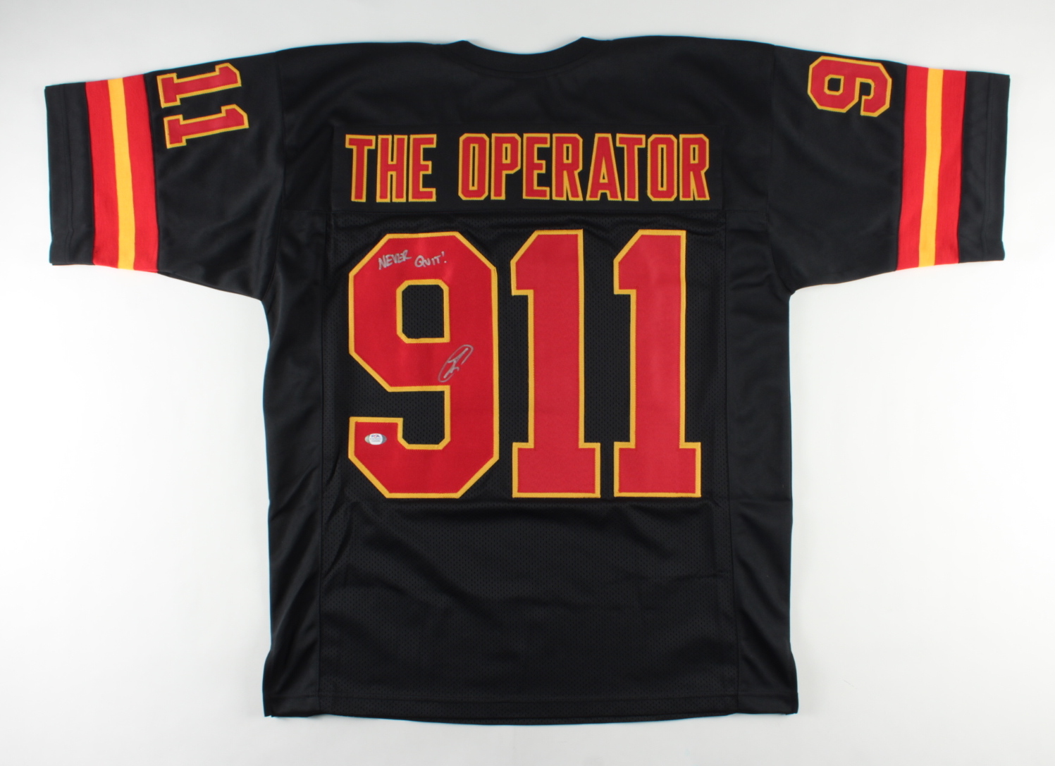 Robert O'Neill Signed "The Operator" 9/11 Tribute Jersey Inscribed "Never Quit!" (PSA Hologram) at PristineAuction.com Robert O'Neill Signed "The Operator" 9/11 Tribute Jersey Inscribed "Never Quit!" (PSA Hologram) at PristineAuction.com