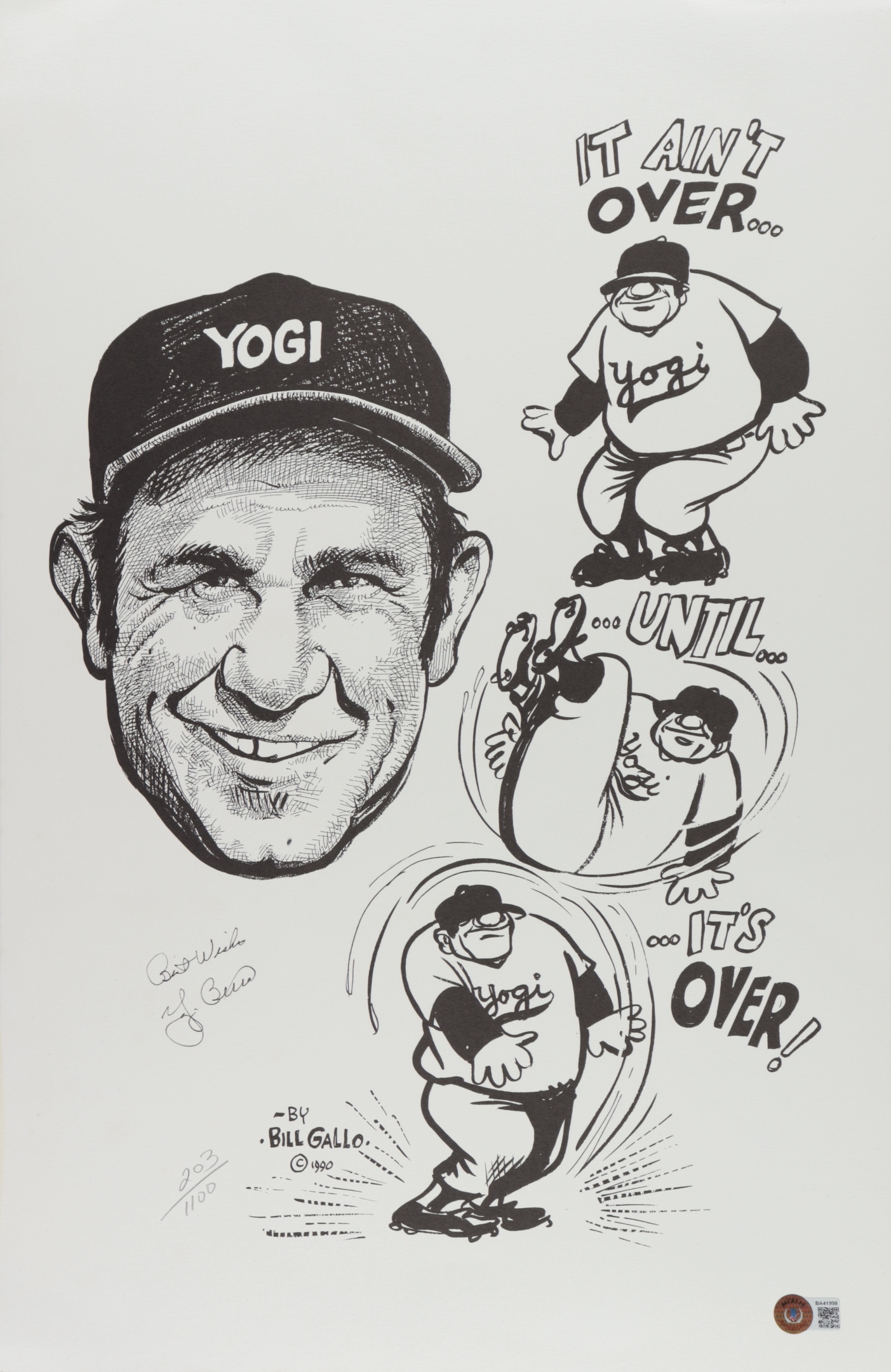 Yogi Berra Signed LE Bill Gallo 14x22 Lithograph Inscribed "Best Wishes" (Beckett COA) at PristineAuction.com Yogi Berra Signed LE Bill Gallo 14x22 Lithograph Inscribed "Best Wishes" (Beckett COA) at PristineAuction.com