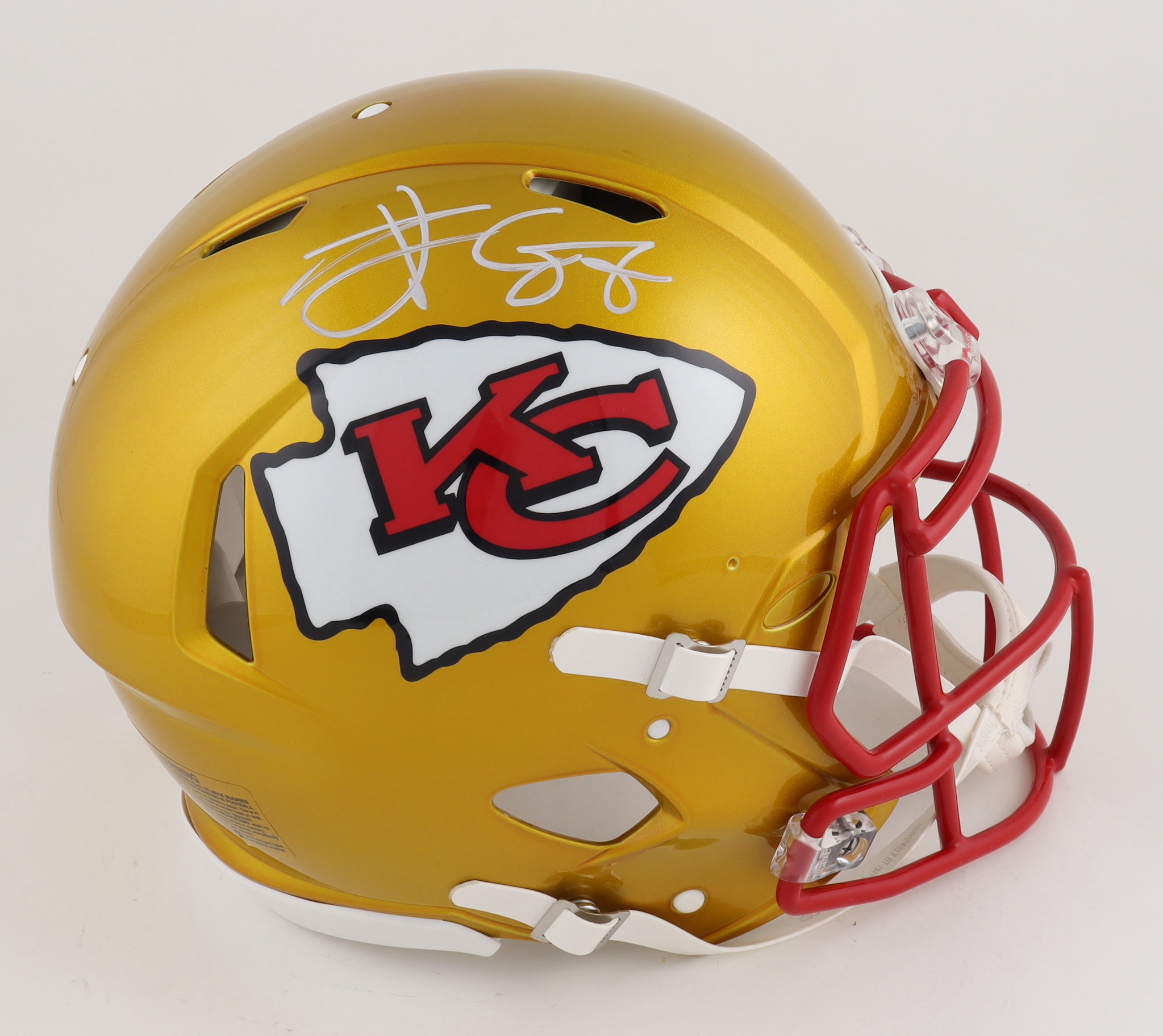 Travis Kelce Signed Chiefs Full-Size Authentic On-Field Flash Alternate Speed Helmet (Beckett) at PristineAuction.com Travis Kelce Signed Chiefs Full-Size Authentic On-Field Flash Alternate Speed Helmet (Beckett) at PristineAuction.com