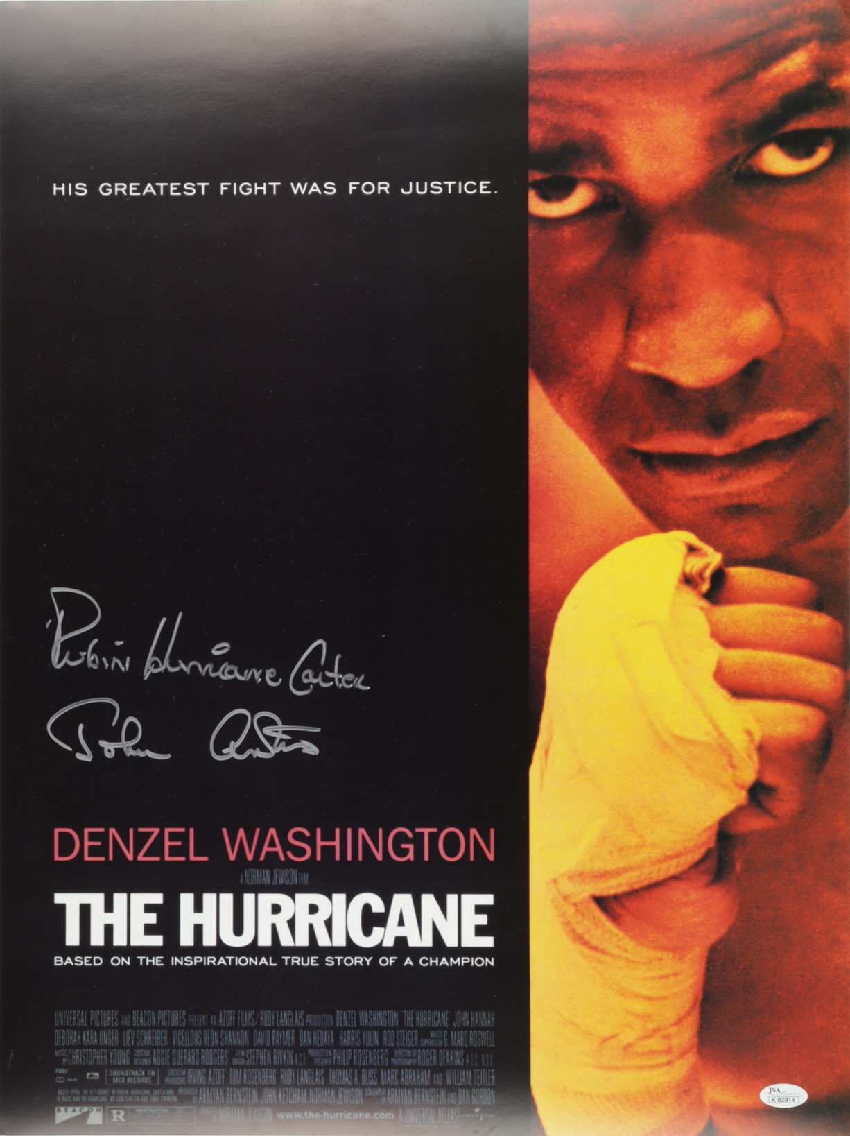 Rubin "Hurricane" Carter & John Artis Signed "The Hurricane" 18x24 Movie Poster (JSA Hologram) at PristineAuction.com Rubin "Hurricane" Carter & John Artis Signed "The Hurricane" 18x24 Movie Poster (JSA Hologram) at PristineAuction.com