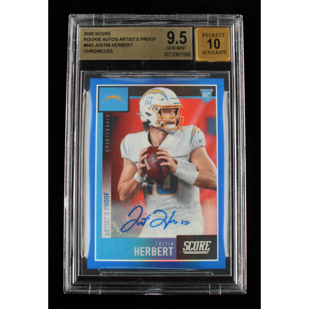 Justin Herbert 2020 Score Rookie Autographs Artist's Proof #443 Chronicles  #17/35 (BGS 9.5) | Pristine Auction