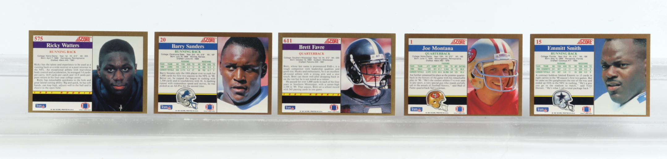 1991 Score Football Complete Set of (690) Cards with Brett Favre #611 RC, Emmitt Smith #15, Ricky Watters #575 RC, Joe Montana #1, Barry Sanders #20 at PristineAuction.com 1991 Score Football Complete Set of (690) Cards with Brett Favre #611 RC, Emmitt Smith #15, Ricky Watters #575 RC, Joe Montana #1, Barry Sanders #20 at PristineAuction.com