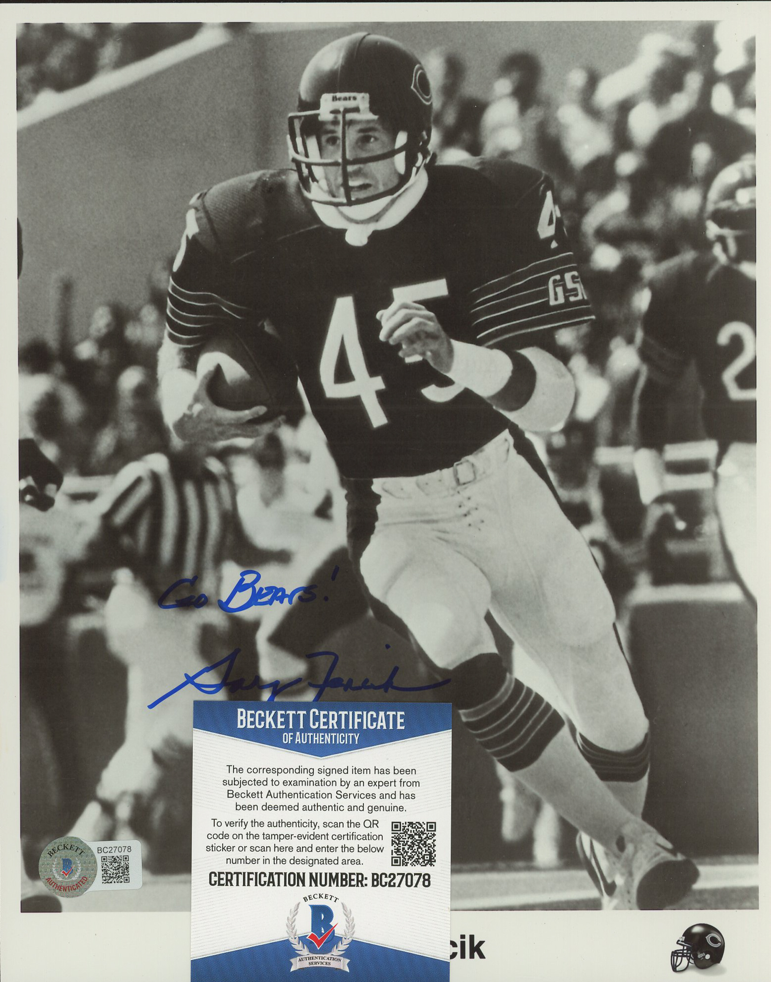 Gary Fencik Signed Bears 8x10 Photo Inscribed "Go Bears" & "SB XX" (Beckett COA) at PristineAuction.com Gary Fencik Signed Bears 8x10 Photo Inscribed "Go Bears" & "SB XX" (Beckett COA) at PristineAuction.com