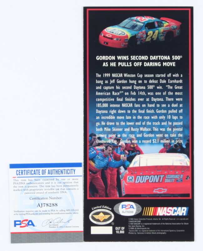 Jeff Gordon Signed 1999 Daytona 500 Ticket (PSA COA) at PristineAuction.com Jeff Gordon Signed 1999 Daytona 500 Ticket (PSA COA) at PristineAuction.com