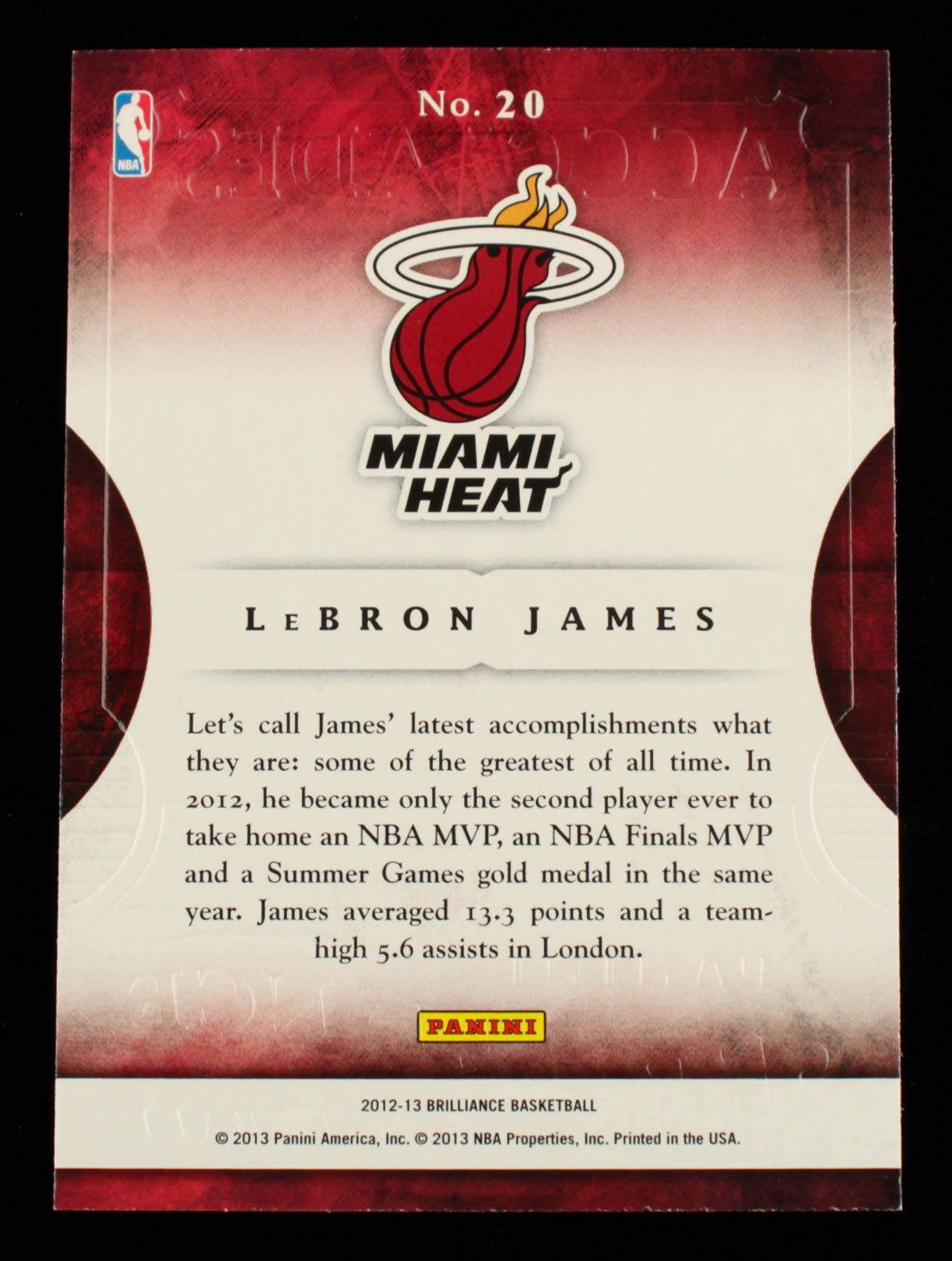 LeBron James 2012-13 Panini Brilliance Accolades #20 at PristineAuction.com LeBron James 2012-13 Panini Brilliance Accolades #20 at PristineAuction.com