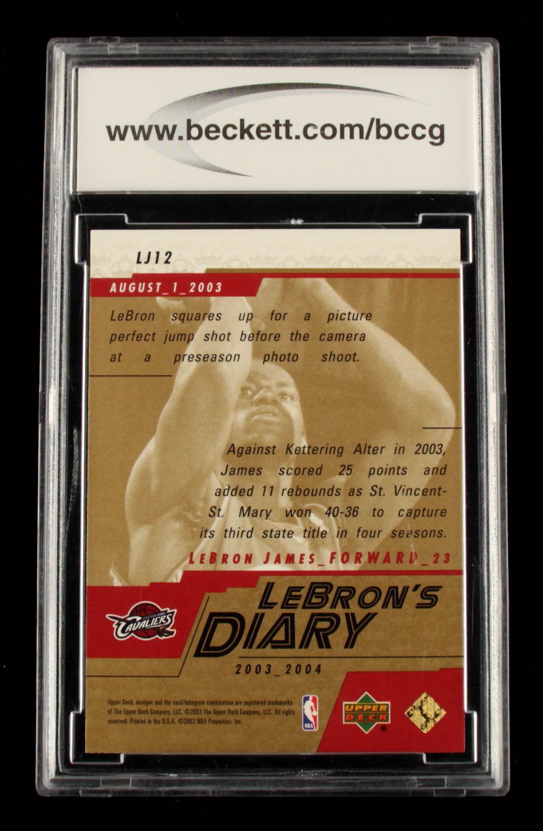 LeBron James 2003-04 Upper Deck LeBron's Diary #LJ12 (BCCG 10) at PristineAuction.com LeBron James 2003-04 Upper Deck LeBron's Diary #LJ12 (BCCG 10) at PristineAuction.com