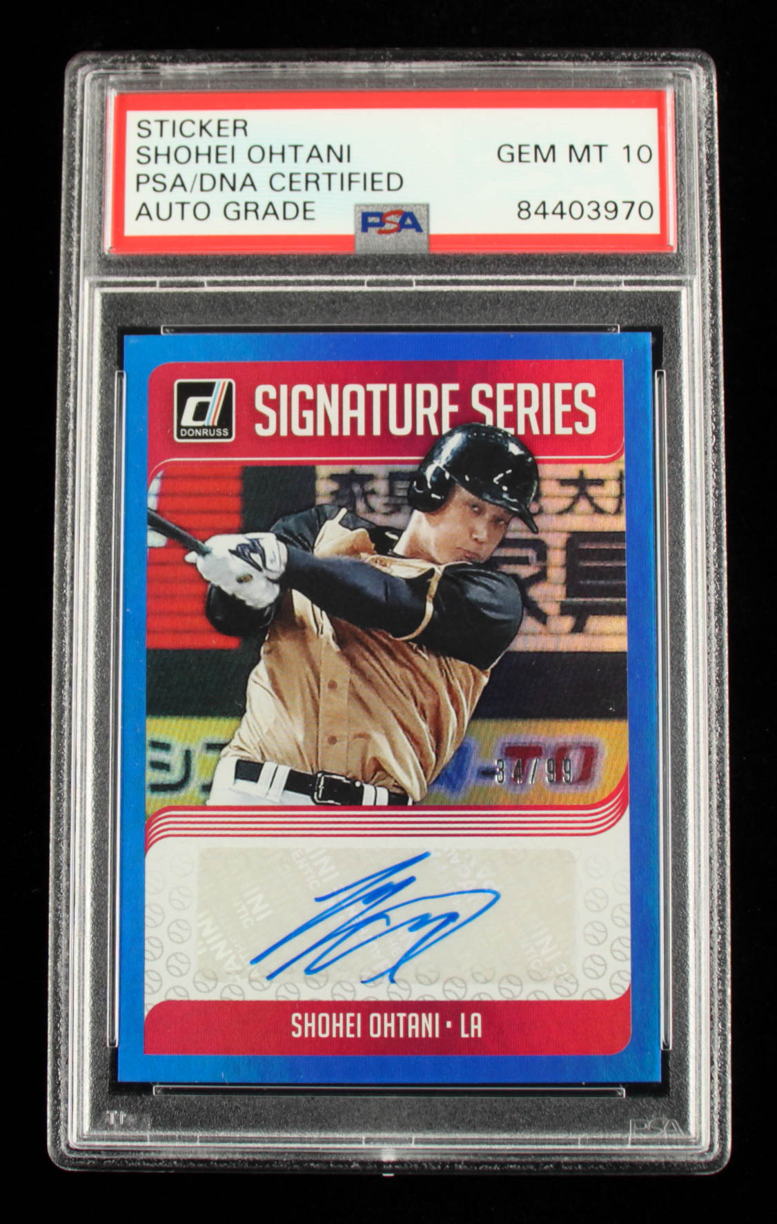 Shohei Ohtani 2018 Donruss Signature Series Blue #49 #34/99 (PSA) at PristineAuction.com Shohei Ohtani 2018 Donruss Signature Series Blue #49 #34/99 (PSA) at PristineAuction.com