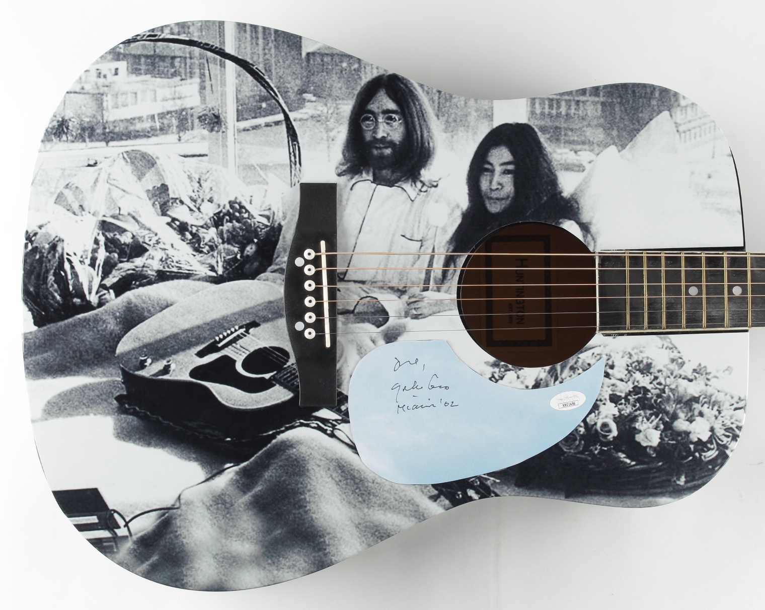 Yoko Ono Signed Custom John Lennon 40" Acoustic Guitar Inscribed "Miami '02" (JSA Hologram) at PristineAuction.com Yoko Ono Signed Custom John Lennon 40" Acoustic Guitar Inscribed "Miami '02" (JSA Hologram) at PristineAuction.com