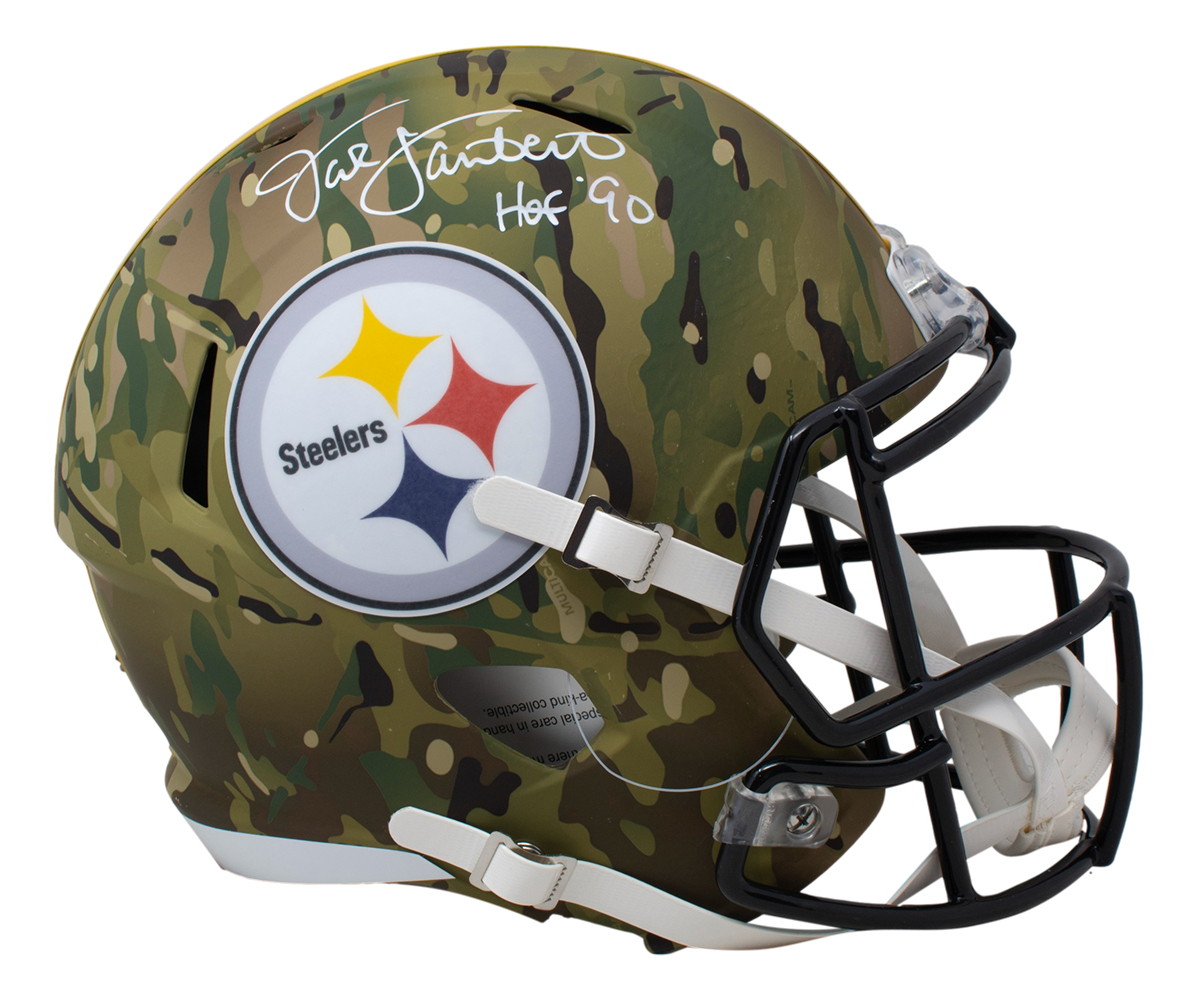 Jack Lambert Signed Steelers Full-Size Camo Alternate Speed Helmet inscribed "HOF 90" (JSA COA) at PristineAuction.com Jack Lambert Signed Steelers Full-Size Camo Alternate Speed Helmet inscribed "HOF 90" (JSA COA) at PristineAuction.com