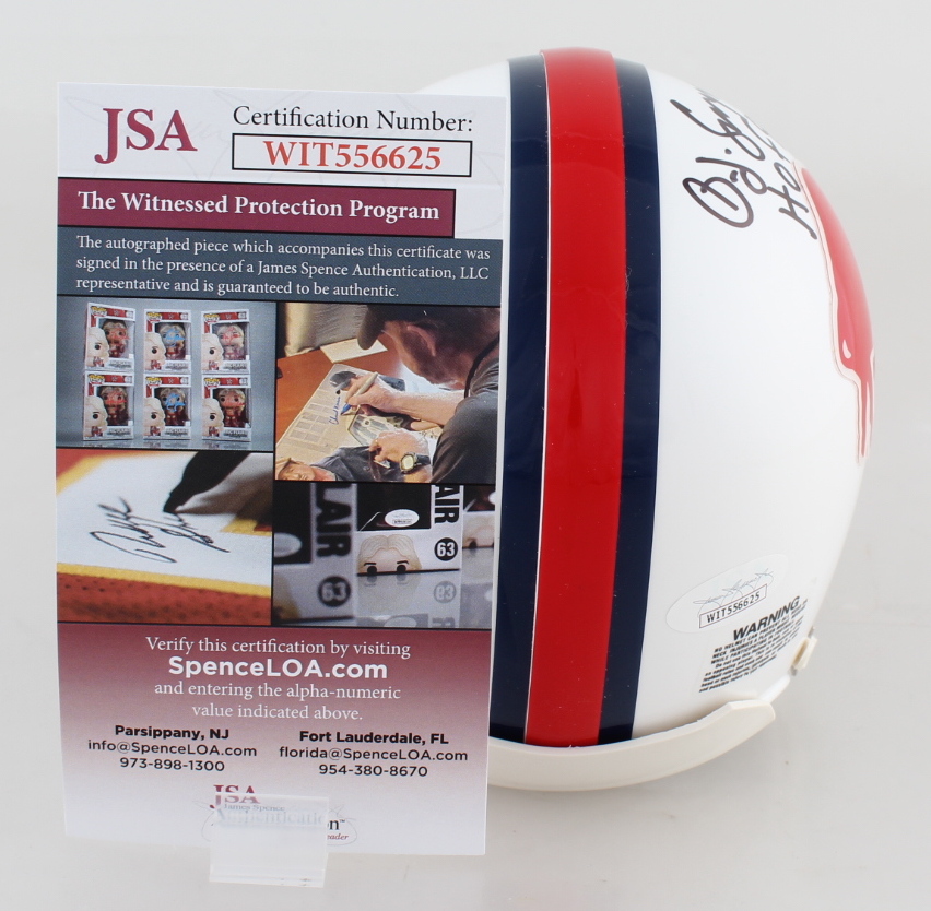 O. J. Simpson Signed Bills Throwback Mini Helmet Inscribed "HOF 85'" (JSA COA) at PristineAuction.com O. J. Simpson Signed Bills Throwback Mini Helmet Inscribed "HOF 85'" (JSA COA) at PristineAuction.com