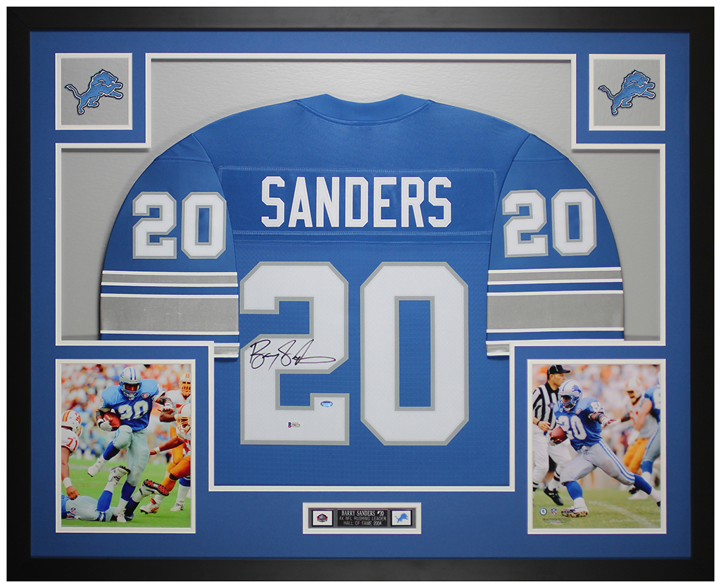 Barry Sanders Signed 35x43 Custom Framed Jersey Display (Beckett & Steiner) at PristineAuction.com Barry Sanders Signed 35x43 Custom Framed Jersey Display (Beckett & Steiner) at PristineAuction.com
