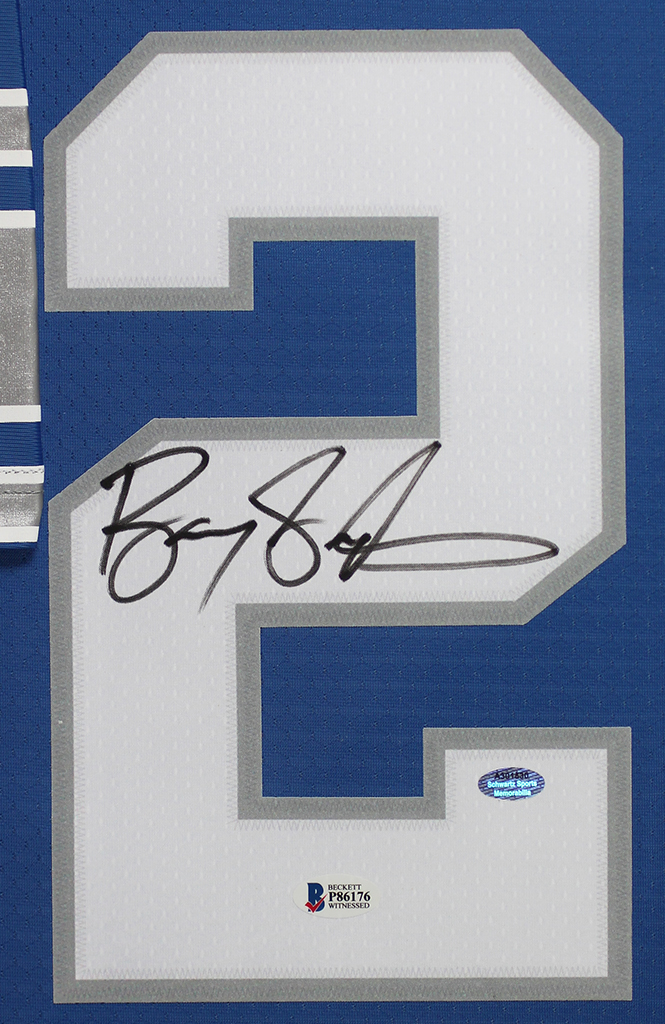 Barry Sanders Signed 35x43 Custom Framed Jersey Display (Beckett & Steiner) at PristineAuction.com Barry Sanders Signed 35x43 Custom Framed Jersey Display (Beckett & Steiner) at PristineAuction.com