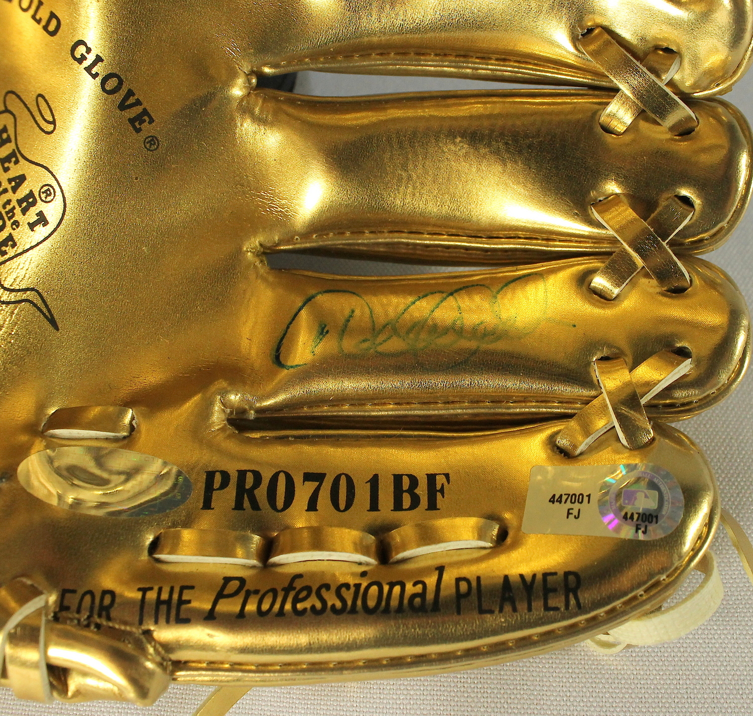 Derek Jeter Signed Rawlings Mini Gold Baseball Glove (Steiner & MLB Hologram) at PristineAuction.com Derek Jeter Signed Rawlings Mini Gold Baseball Glove (Steiner & MLB Hologram) at PristineAuction.com