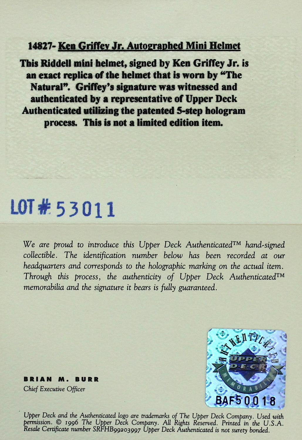 Ken Griffey Jr. Signed Mariners Mini Helmet (UDA COA) at PristineAuction.com Ken Griffey Jr. Signed Mariners Mini Helmet (UDA COA) at PristineAuction.com