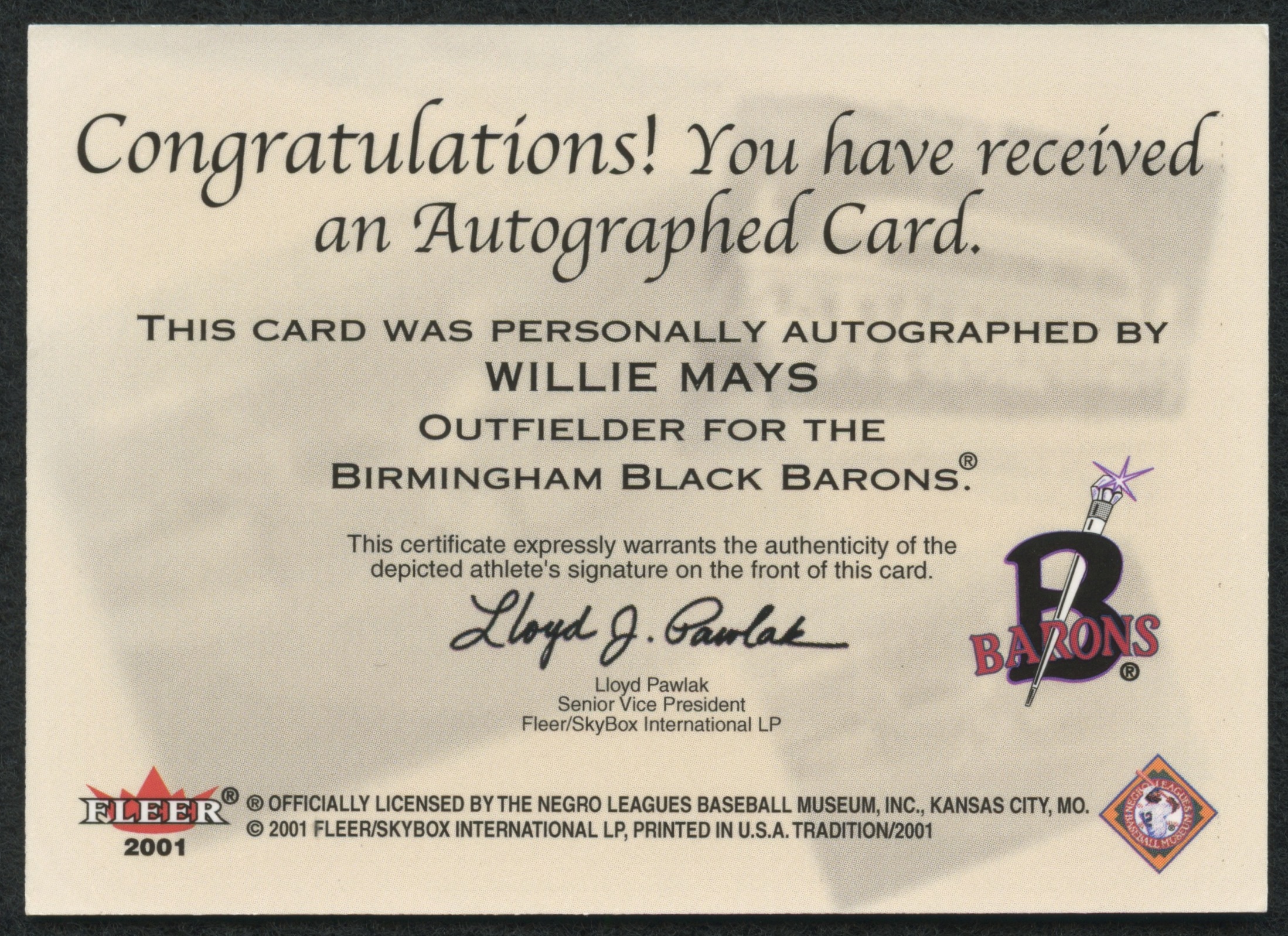 2001 Fleer Tradition Stitches in Time Autographs #4 Willie Mays at PristineAuction.com 2001 Fleer Tradition Stitches in Time Autographs #4 Willie Mays at PristineAuction.com