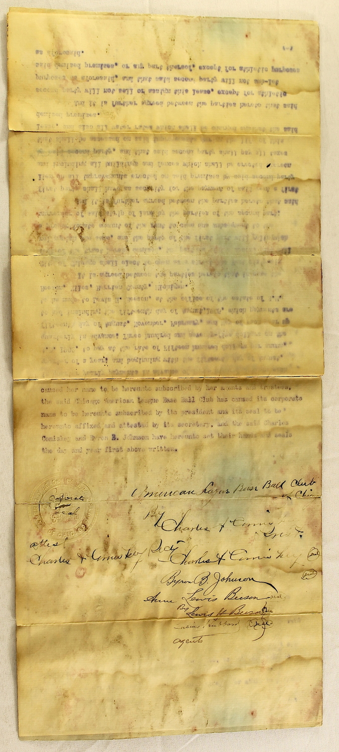 Charles Comiskey & Ban Johnson Signed Original Vintage 1900 Contract Leasing Land for First Location of Chicago White Sox (JSA) at PristineAuction.com Charles Comiskey & Ban Johnson Signed Original Vintage 1900 Contract Leasing Land for First Location of Chicago White Sox (JSA) at PristineAuction.com