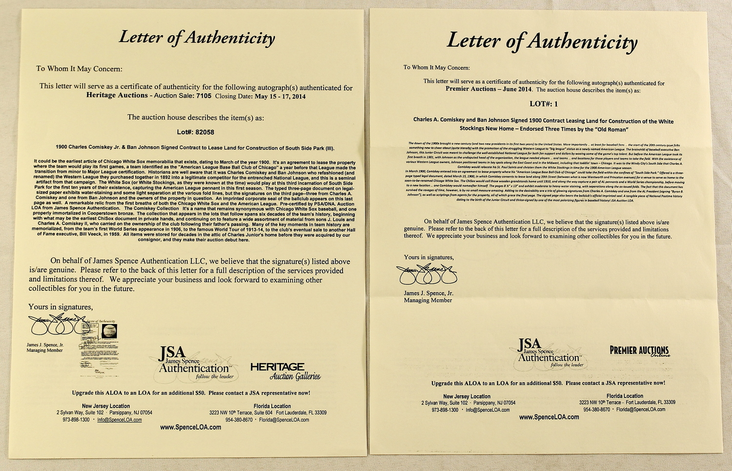 Charles Comiskey & Ban Johnson Signed Original Vintage 1900 Contract Leasing Land for First Location of Chicago White Sox (JSA) at PristineAuction.com Charles Comiskey & Ban Johnson Signed Original Vintage 1900 Contract Leasing Land for First Location of Chicago White Sox (JSA) at PristineAuction.com