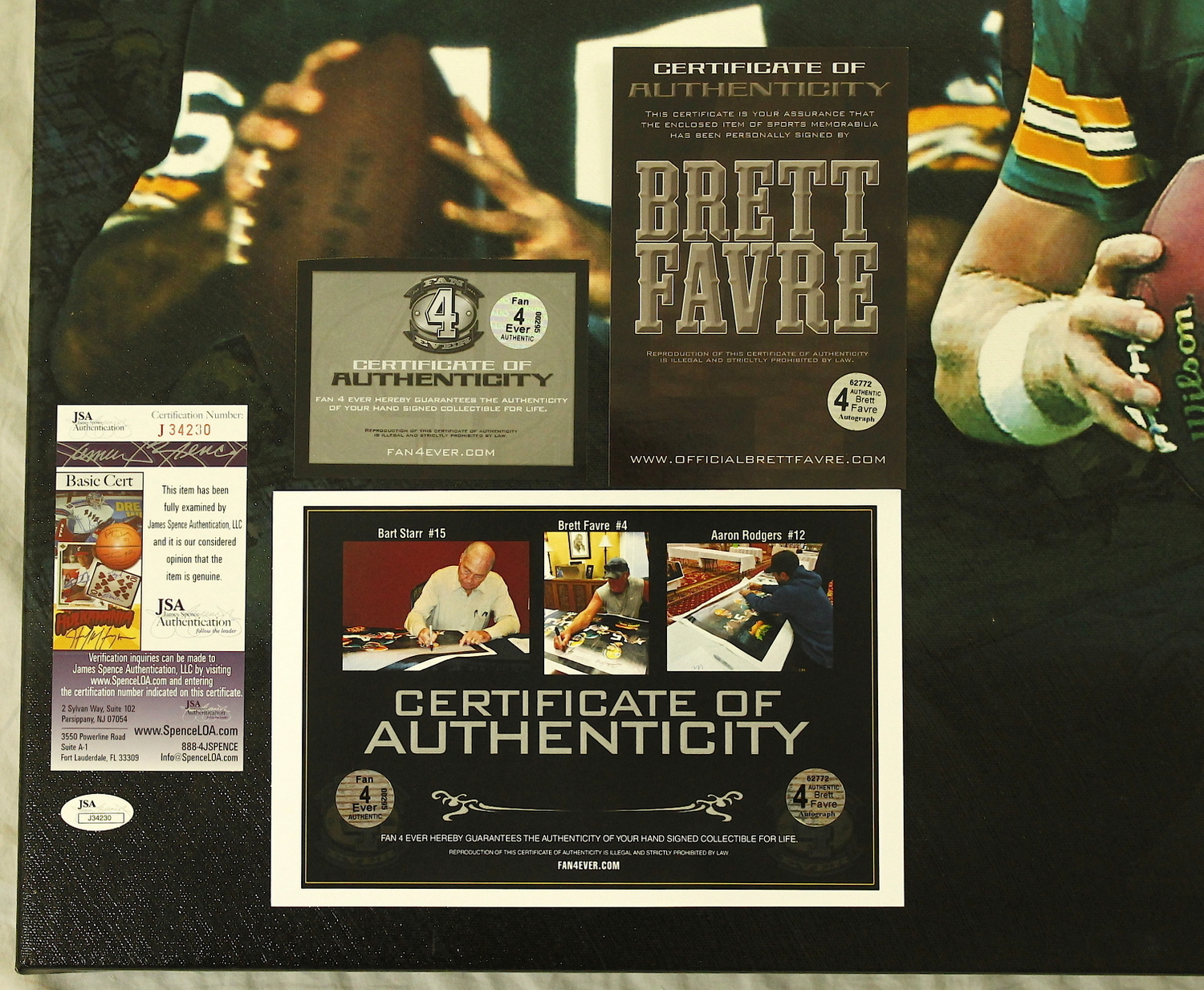 Bart Star, Brett Favre & Aaron Rodgers Signed Limited Edition 24x38 Stretched Canvas (JSA COA & Favre COA) at PristineAuction.com Bart Star, Brett Favre & Aaron Rodgers Signed Limited Edition 24x38 Stretched Canvas (JSA COA & Favre COA) at PristineAuction.com