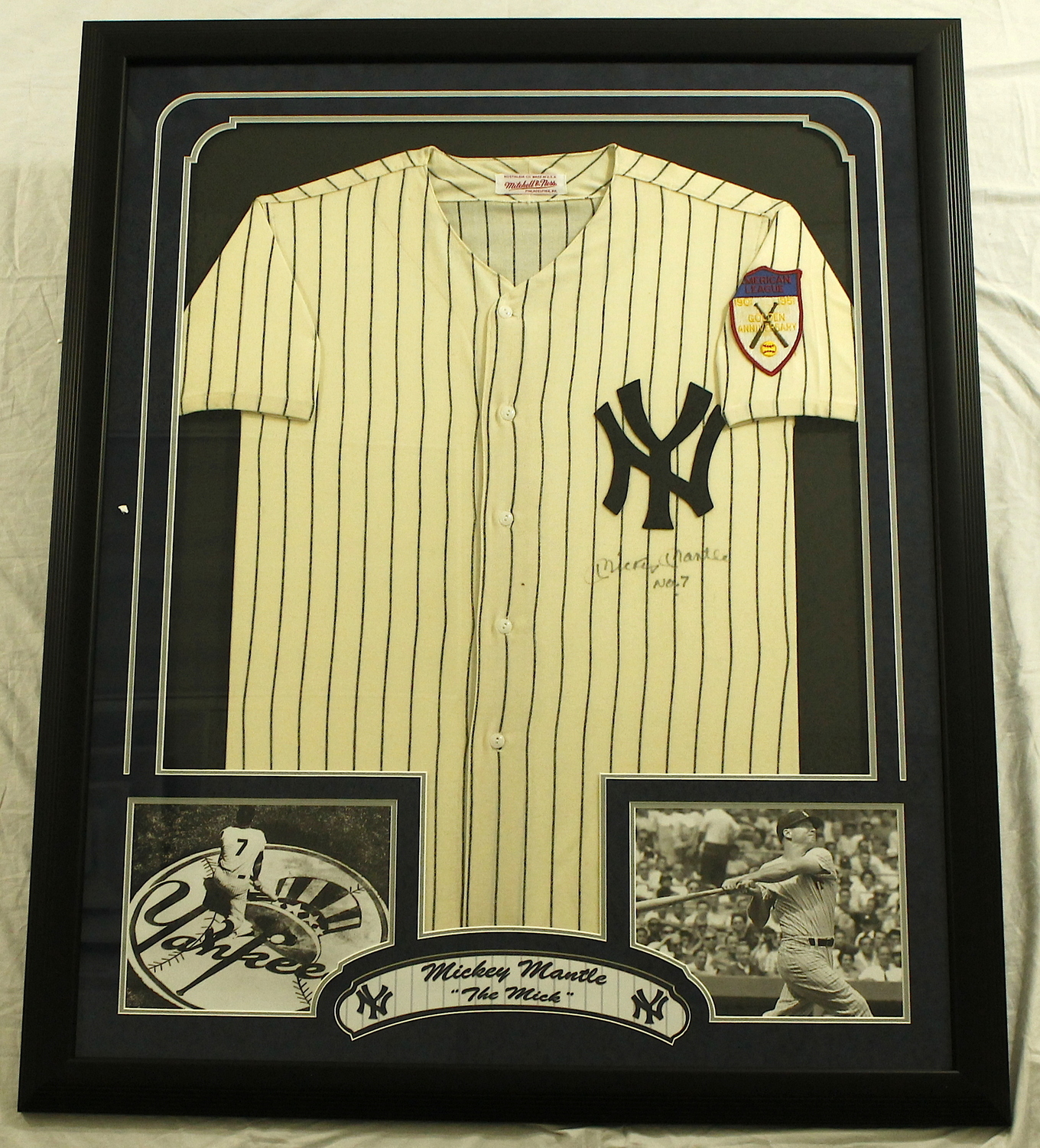 Mickey Mantle Signed Yankees 35x43 Custom Framed Vintage Jersey Display Inscribed "No. 7" (JSA LOA) at PristineAuction.com Mickey Mantle Signed Yankees 35x43 Custom Framed Vintage Jersey Display Inscribed "No. 7" (JSA LOA) at PristineAuction.com