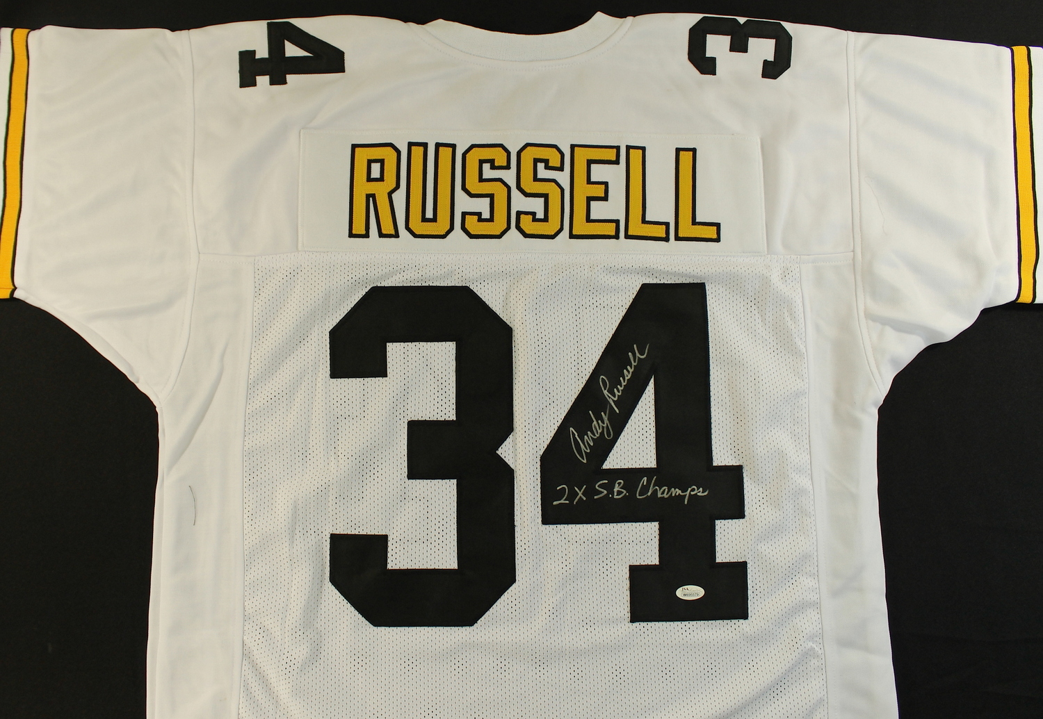 Andy Russell Signed Steelers Jersey Inscribed "2x S.B. Champs" (JSA COA) at PristineAuction.com Andy Russell Signed Steelers Jersey Inscribed "2x S.B. Champs" (JSA COA) at PristineAuction.com