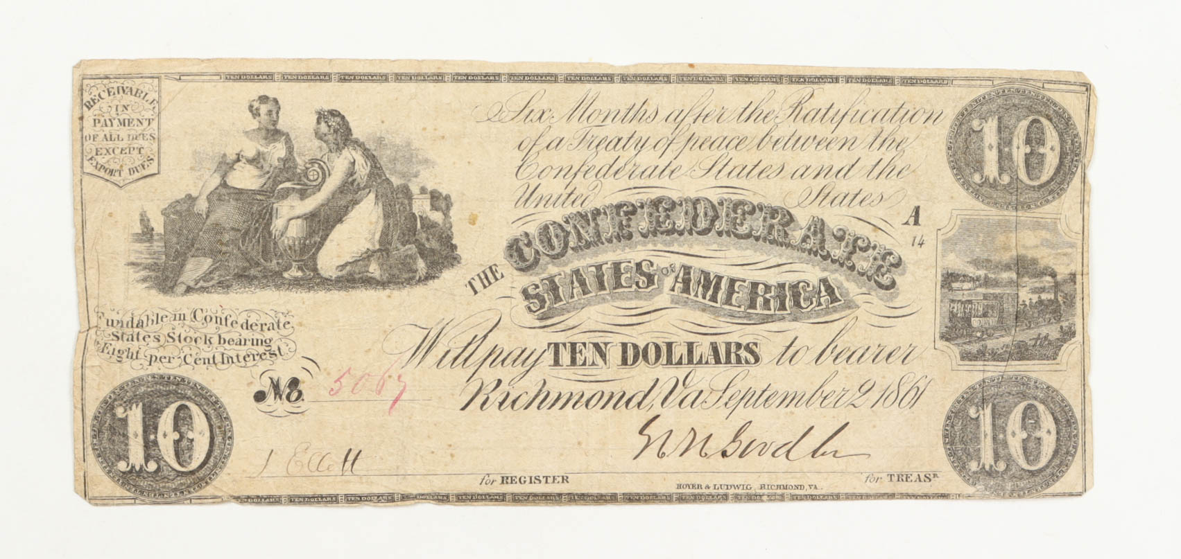 1861 $10 Ten Dollar Confederate States of America Bank Note at PristineAuction.com 1861 $10 Ten Dollar Confederate States of America Bank Note at PristineAuction.com